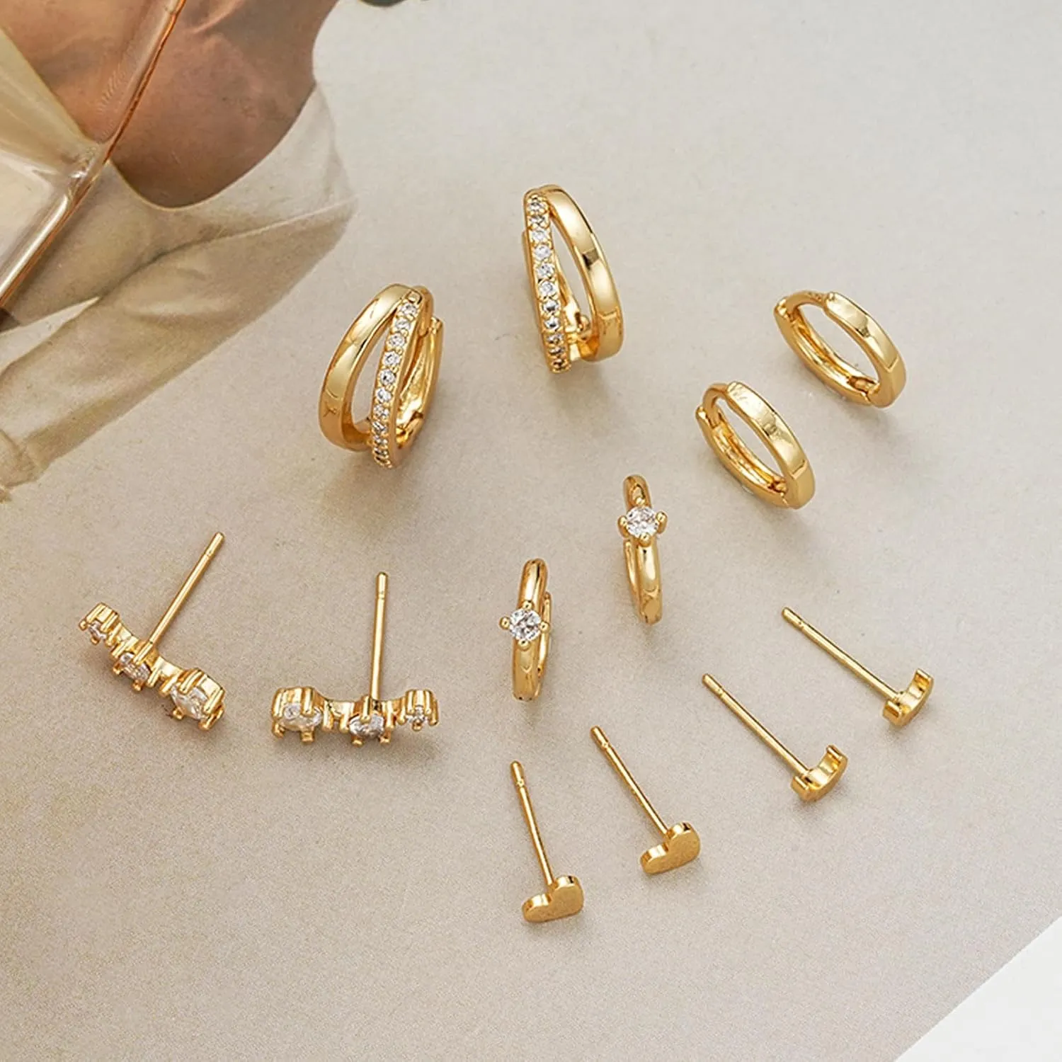 Small Gold Hoop Earrings for Women Dainty Gold Earrings, 14K Gold Plated Hypoallergenic Stud Earrings Set Cartilage Earrings for Multiple Piercing for Women