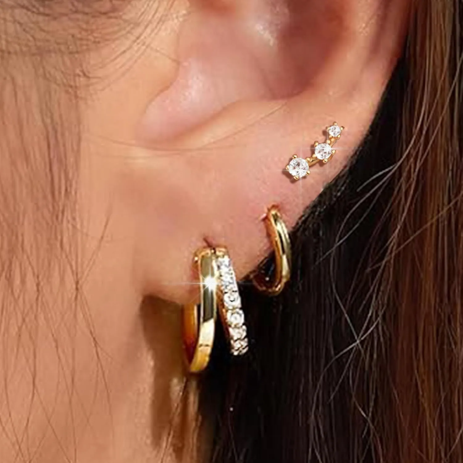 Small Gold Hoop Earrings for Women Dainty Gold Earrings, 14K Gold Plated Hypoallergenic Stud Earrings Set Cartilage Earrings for Multiple Piercing for Women