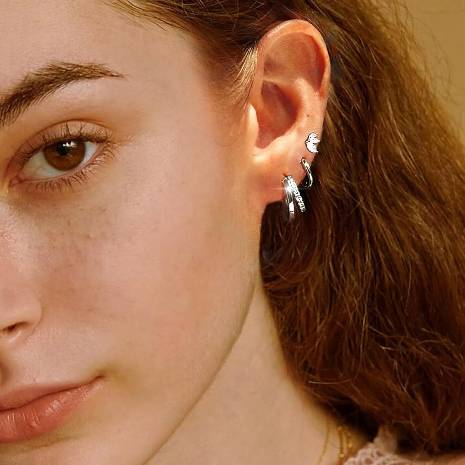 Small Gold Hoop Earrings for Women Dainty Gold Earrings, 14K Gold Plated Hypoallergenic Stud Earrings Set Cartilage Earrings for Multiple Piercing for Women