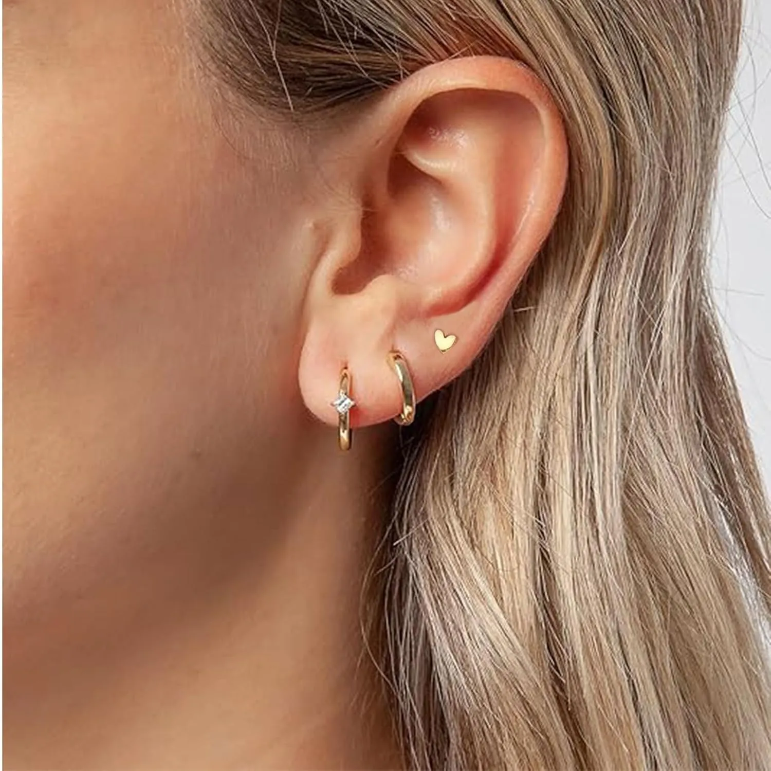 Small Gold Hoop Earrings for Women Dainty Gold Earrings, 14K Gold Plated Hypoallergenic Stud Earrings Set Cartilage Earrings for Multiple Piercing for Women