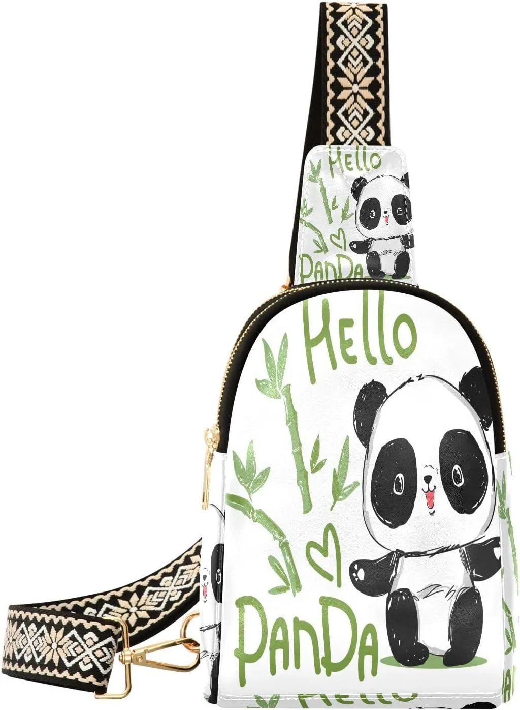 Small Sling Bag Fanny Packs Crossbody Bags for Women Cute Panda Bamboo Leather Fashion Chest Bag Belt Bag for Women for Travel Sports Running Hiking