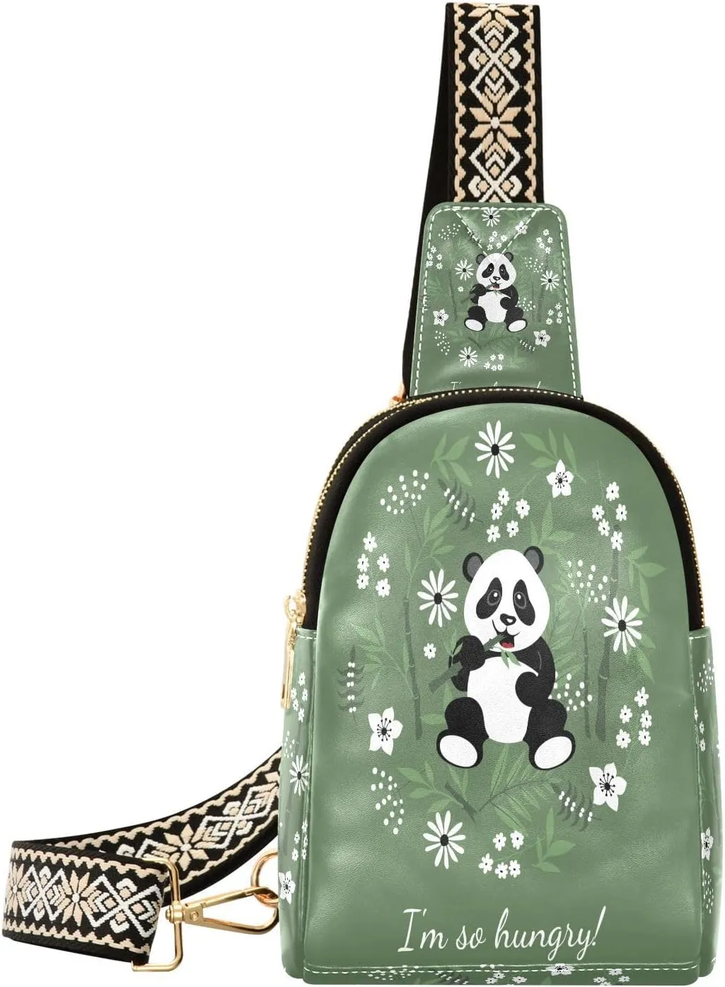 Small Sling Bag Fanny Packs Crossbody Bags for Women Hungry Panda Eats Bamboo Leather Fashion Chest Bag Belt Bag for Women for Travel Sports Running Hiking