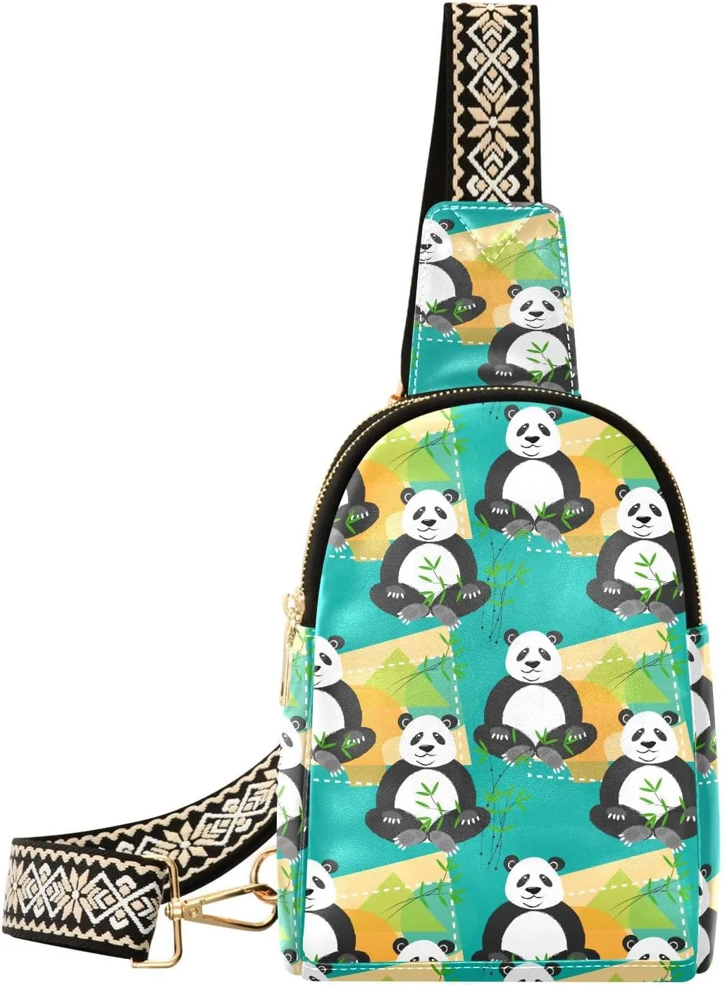 Small Sling Bag for Women Cute Pandas Bamboo PC Leather Fanny Pack Crossbody Fashion Waist Packs Chest Bag for Travel Sports Running Hiking
