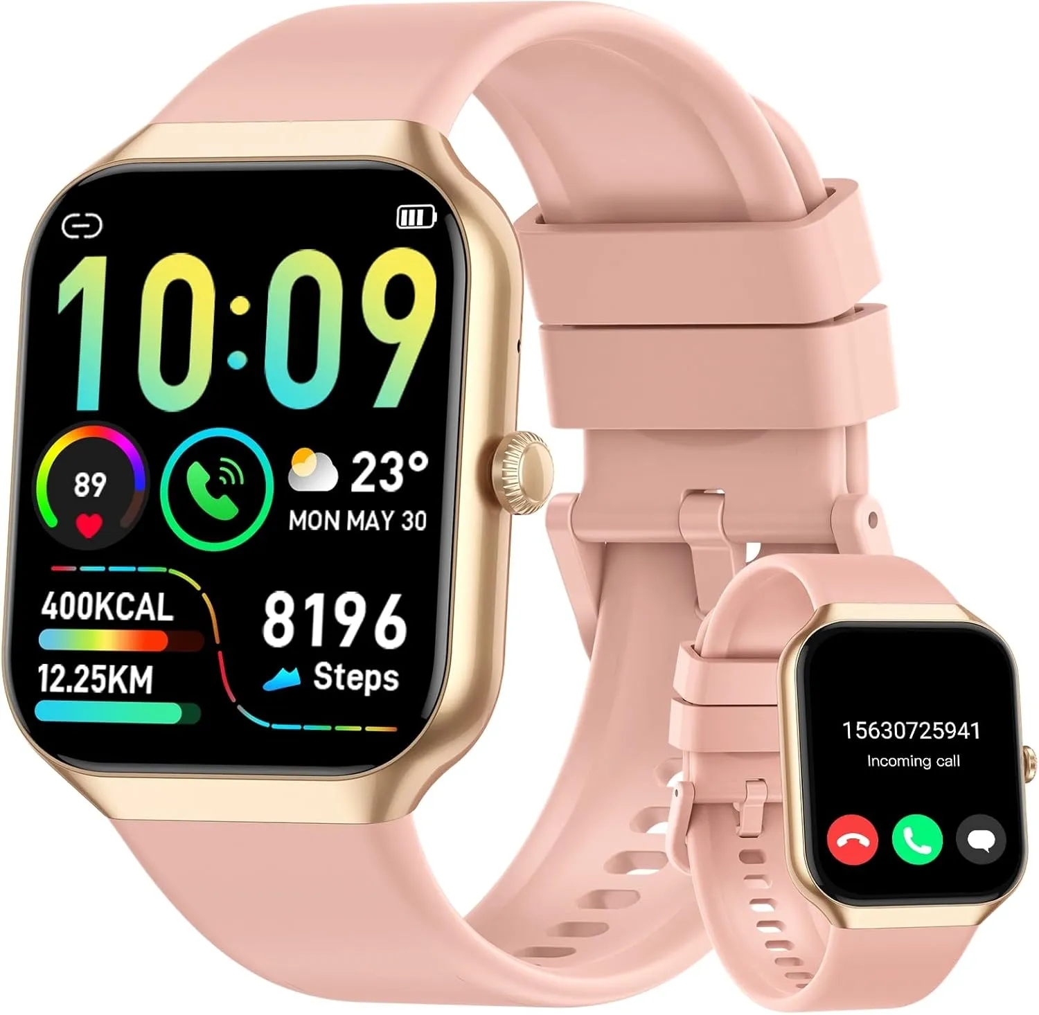 Smart Watch for Women Answer/Make Calls, 1.96" HD Fitness Watch with Heart Rate Monitor Sleep Monitor, 113 Sports Activity Trackers with Step Counter, IP68 Waterproof, Smartwatch for Android/iOS, Rose