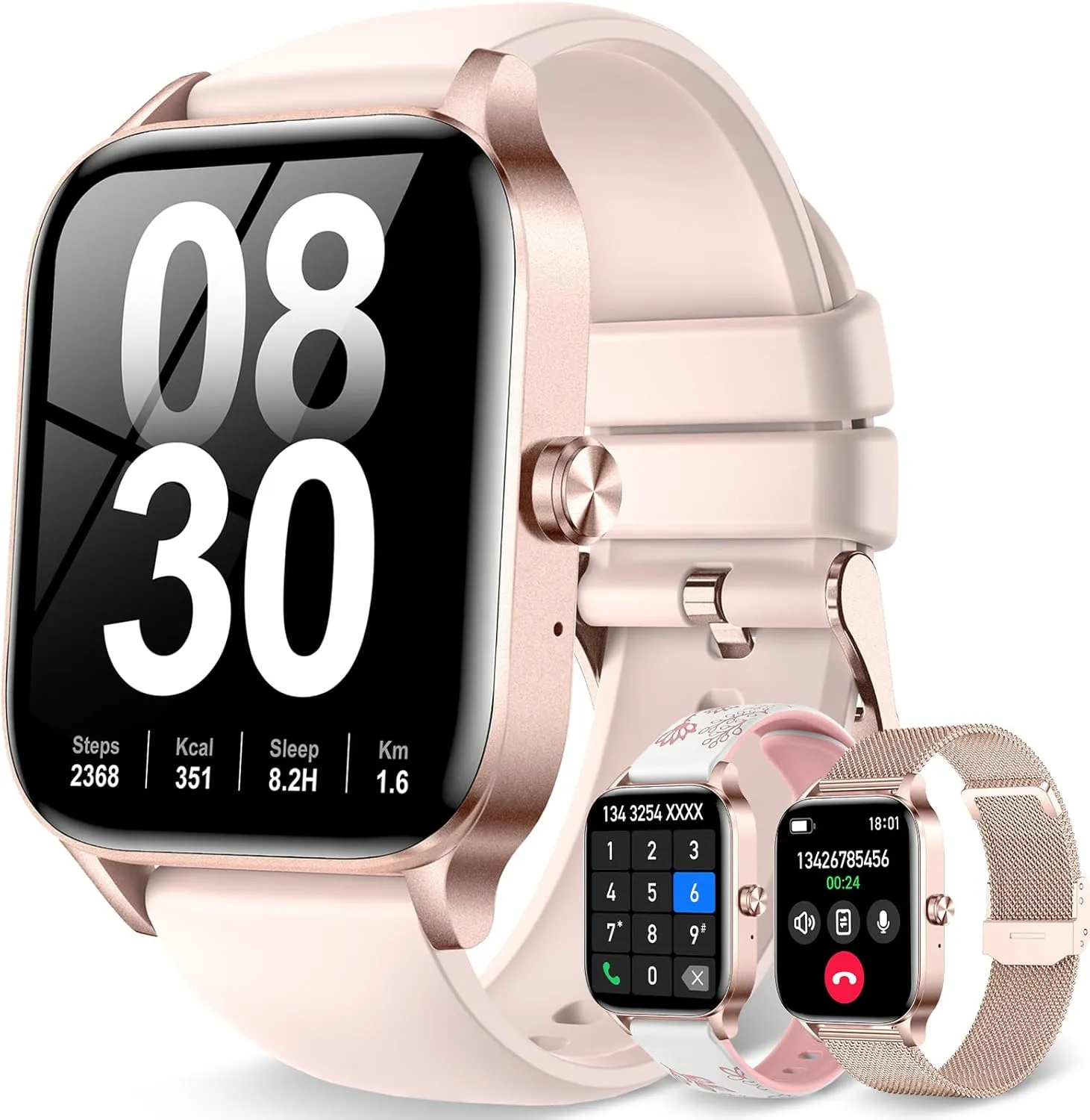 Smart Watch for Women Men, 1.85"HD Fitness Tracker (Answer/Make Call/Messages), 130  Sport Modes with 24/7 Heart Rate/Sleep Monitor/Pedometer, IP68 Waterproof, Smartwatche for Android&iOS (Rose Gold)