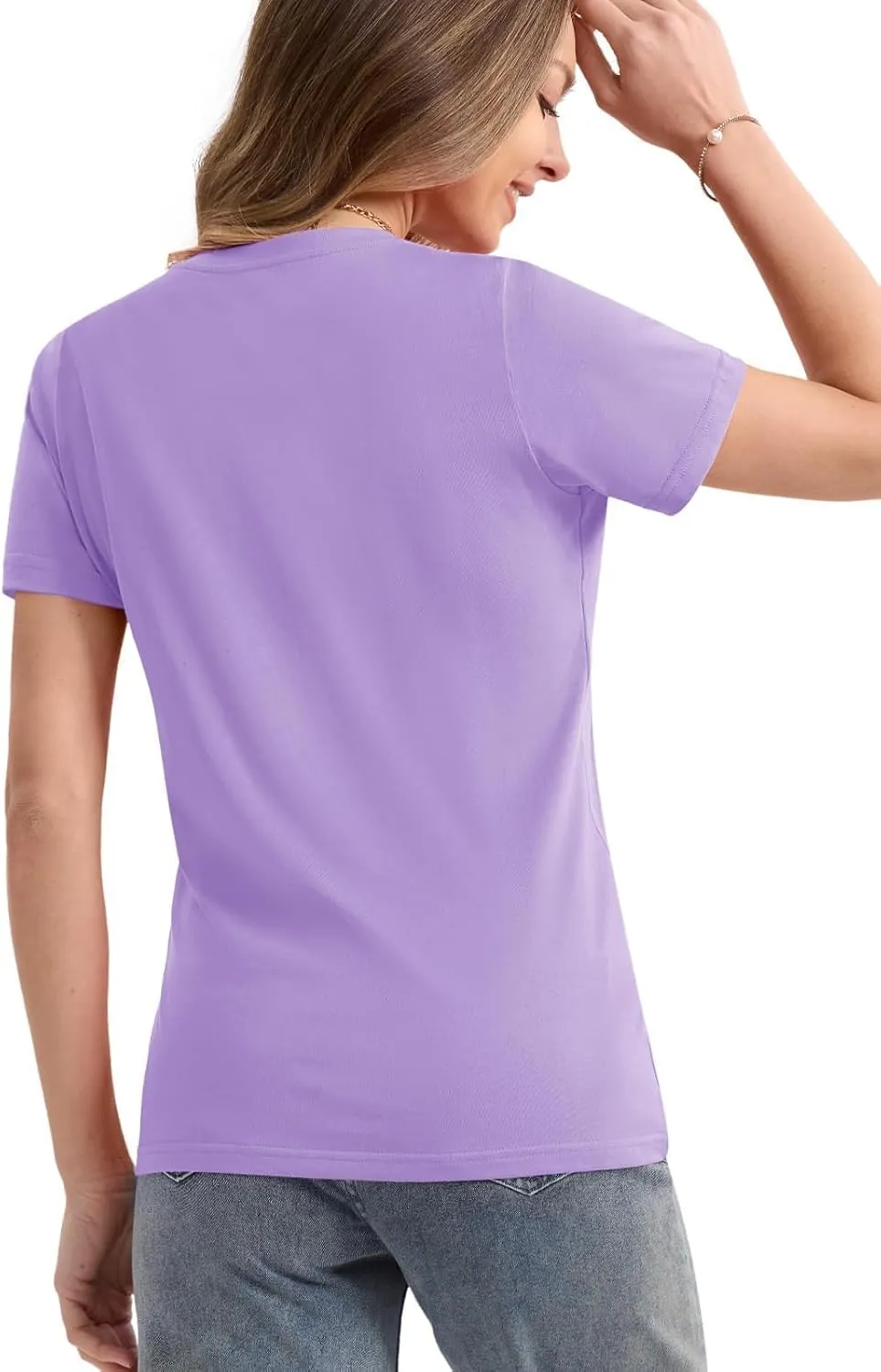 SMENG Women's Cotton Crewneck T-Shirts Short Sleeve Basic Solid Color Tee Classic-Fit Shirt Breathable Comfy Summer Top