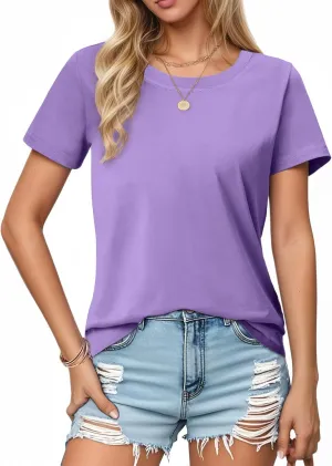 SMENG Women's Cotton Crewneck T-Shirts Short Sleeve Basic Solid Color Tee Classic-Fit Shirt Breathable Comfy Summer Top
