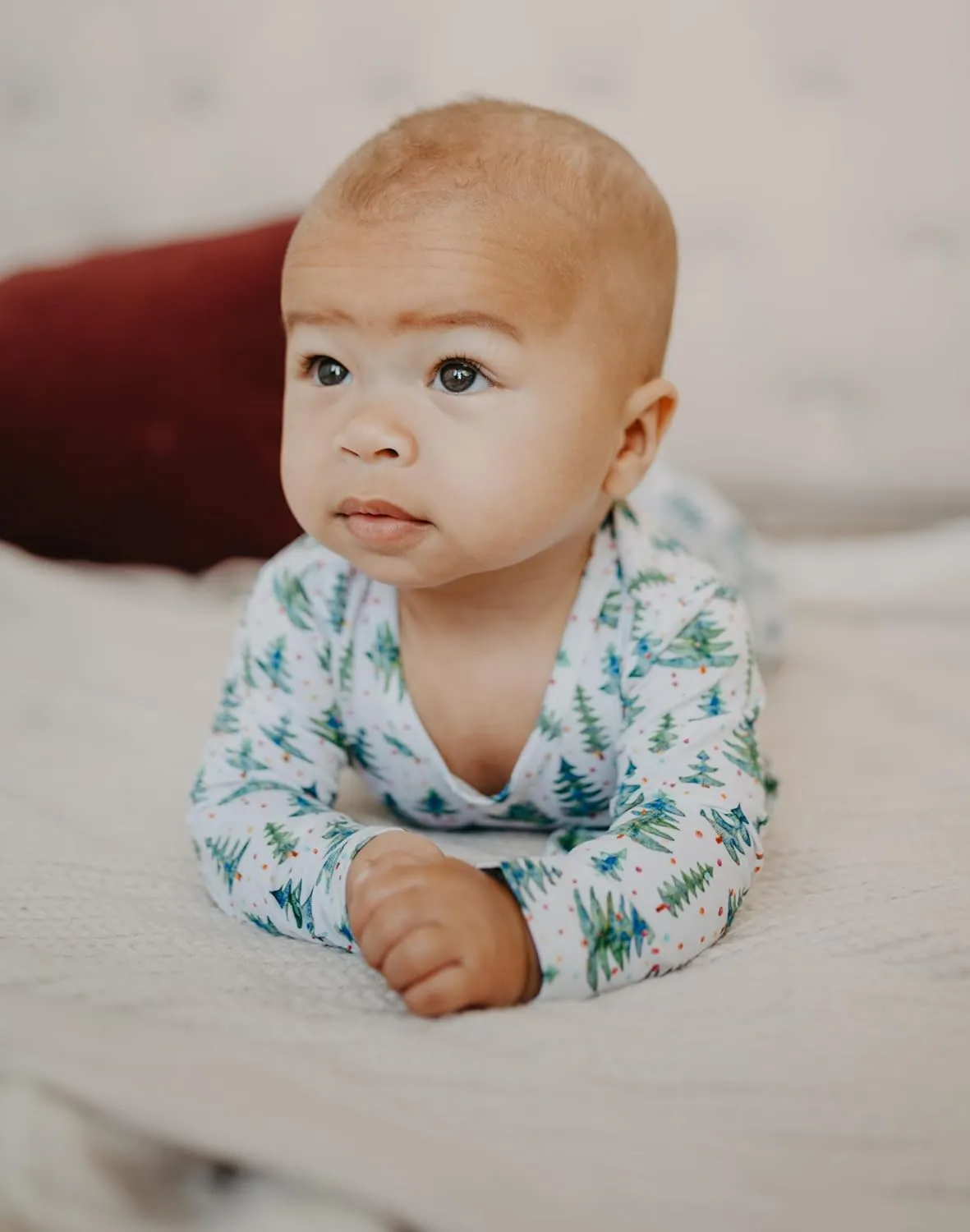 Soft Bamboo Viscose Baby Romper - Christmas Collection - Lightweight, Pacifier Clip, Inseam Zipper