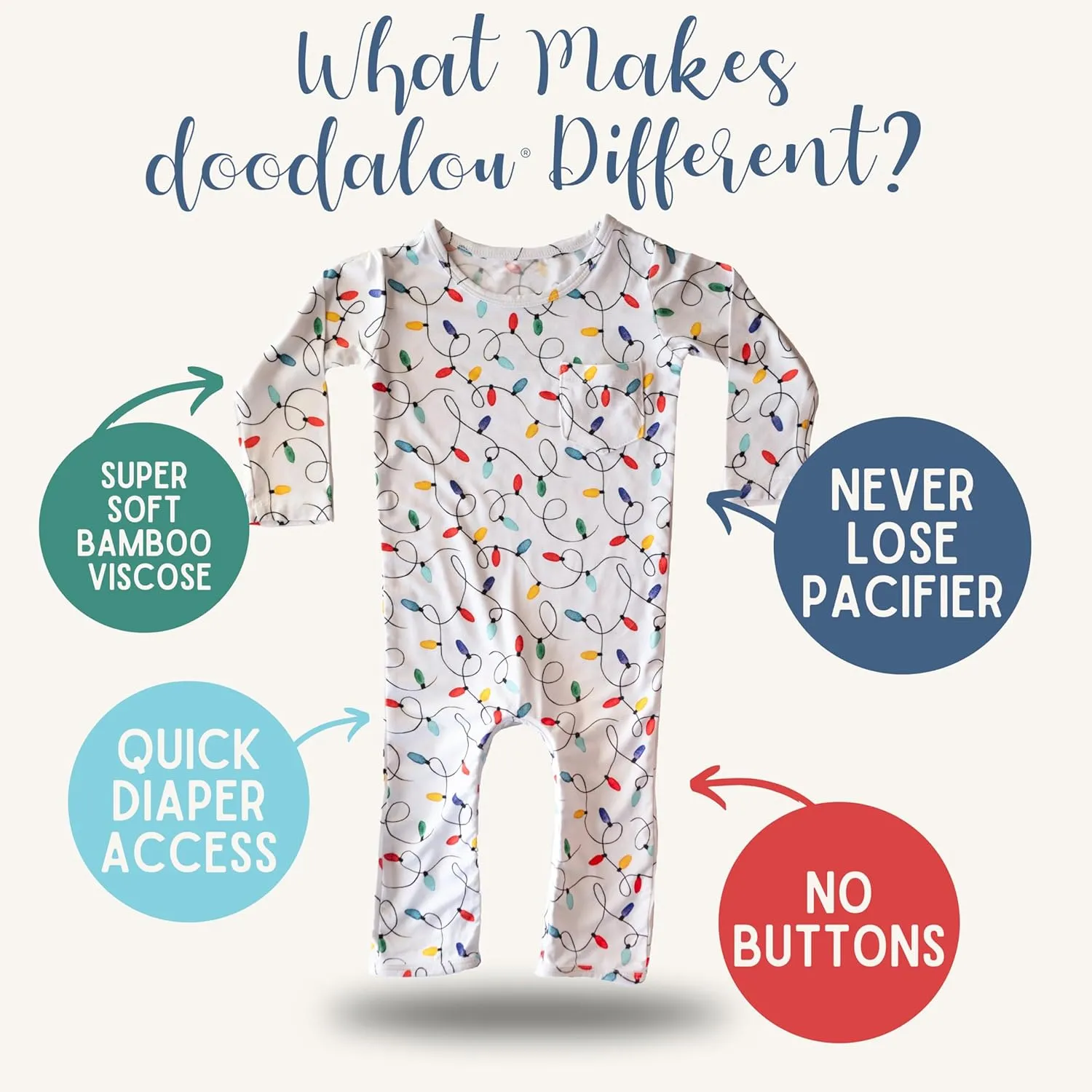 Soft Bamboo Viscose Baby Romper - Christmas Collection - Lightweight, Pacifier Clip, Inseam Zipper