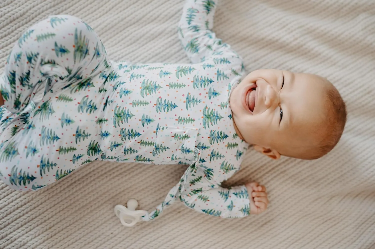 Soft Bamboo Viscose Baby Romper - Christmas Collection - Lightweight, Pacifier Clip, Inseam Zipper