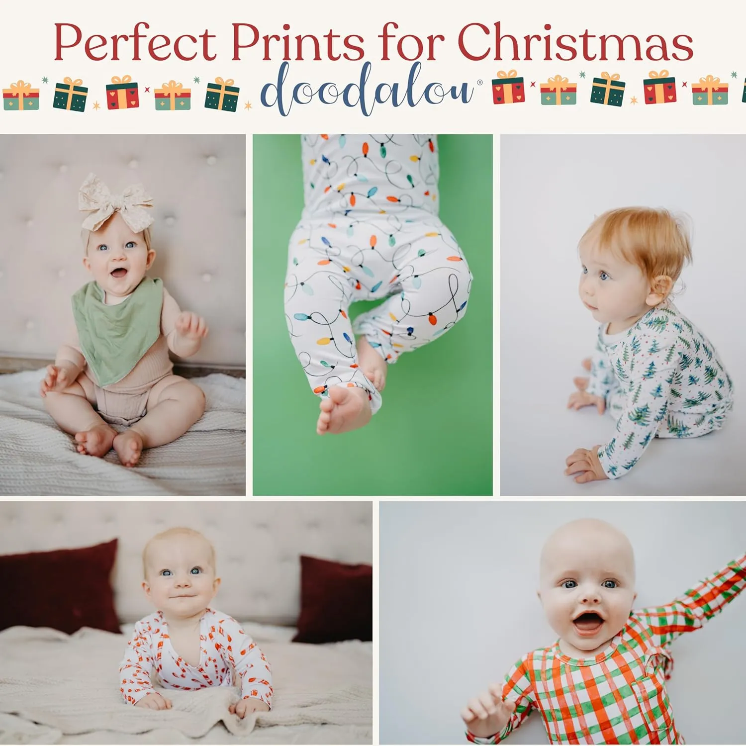 Soft Bamboo Viscose Baby Romper - Christmas Collection - Lightweight, Pacifier Clip, Inseam Zipper