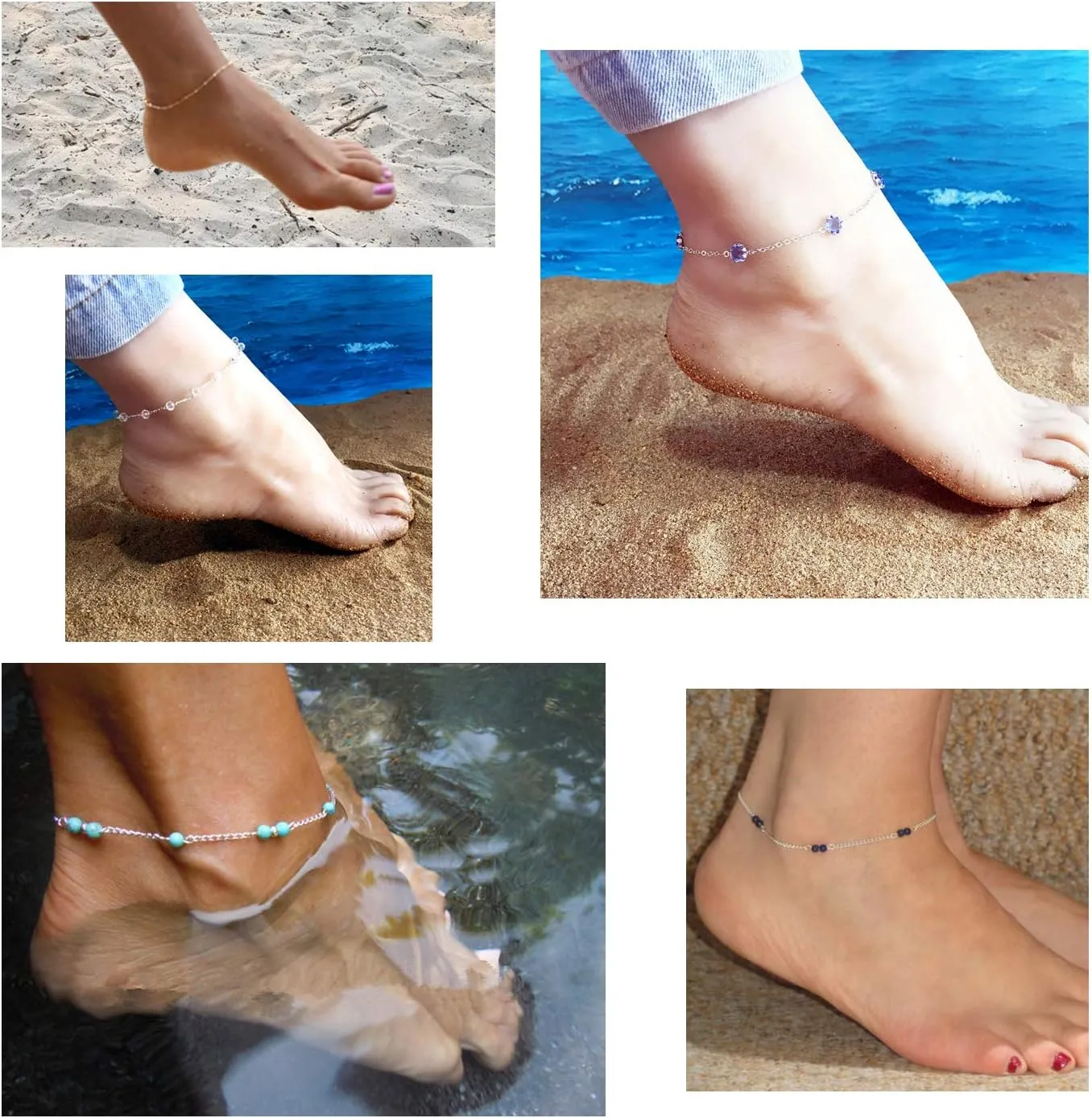 Softones 12Pcs Boho Silver Gold Small Beads Ankle Bracelets for Women Crystal Pearl Anklets Set for Women Adjustable Chain Beach Foot Jewelry