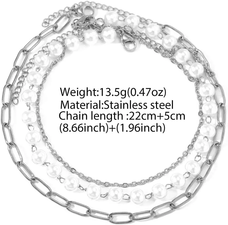 Sora Tuki Silver Ankle Bracelets for Women Gold Anklets for Women Waterproof Beach Jewelry Stainless Steel Pearl Paperclip Chain Cross Anklets Non Tarnish Summer Foot Jewelry