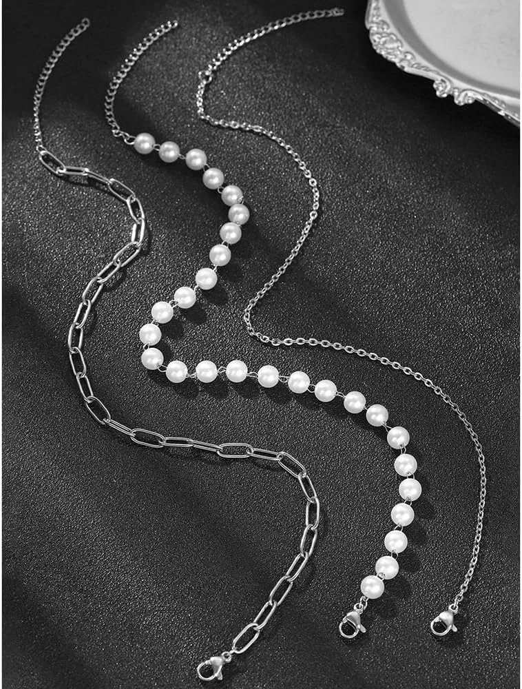 Sora Tuki Silver Ankle Bracelets for Women Gold Anklets for Women Waterproof Beach Jewelry Stainless Steel Pearl Paperclip Chain Cross Anklets Non Tarnish Summer Foot Jewelry