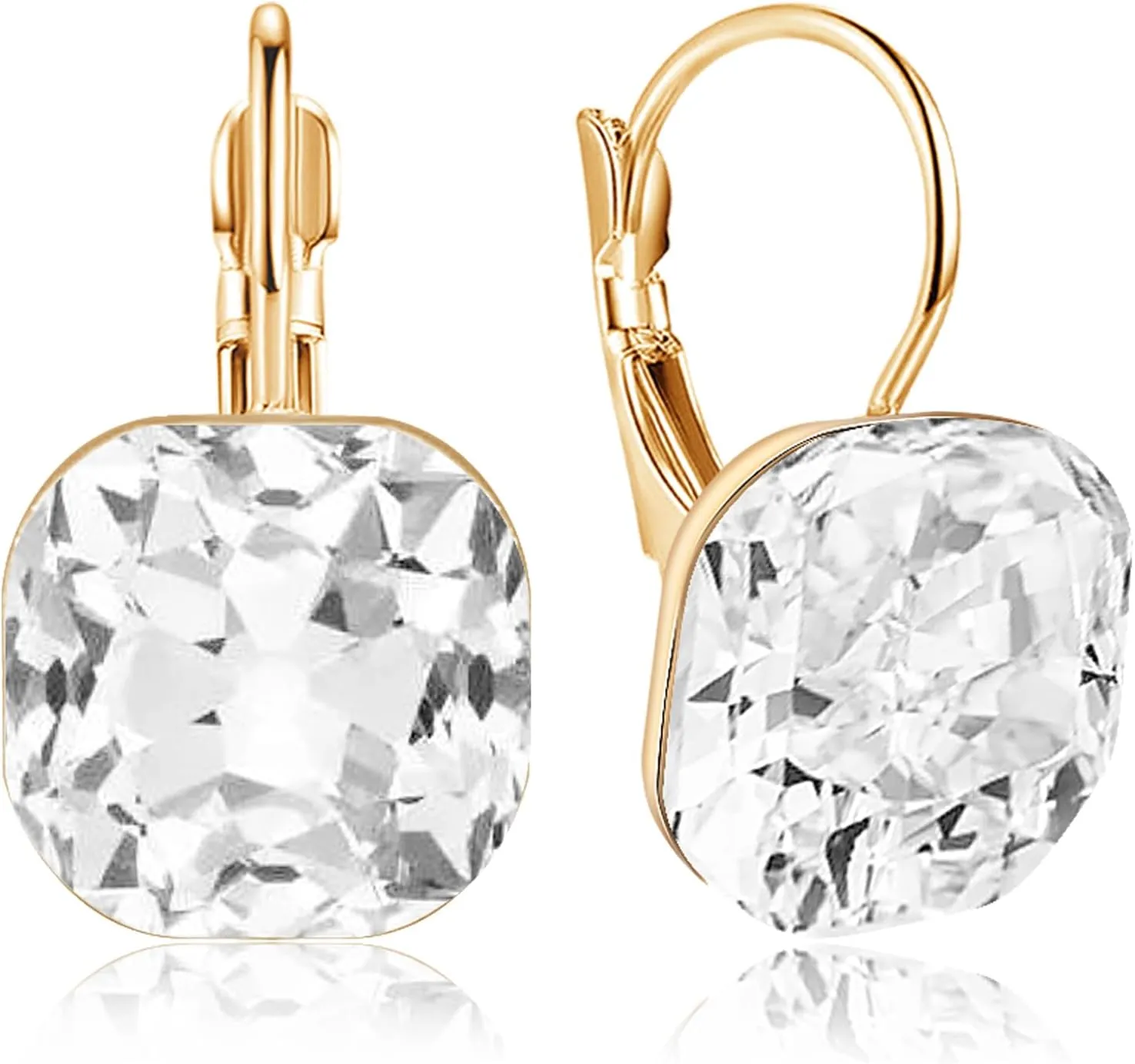 Sparkly Crystal Square Leverback Earrings Rhinestone Geometry Dangle Drop Earrings For Women Brides Bridesmaids Weddings