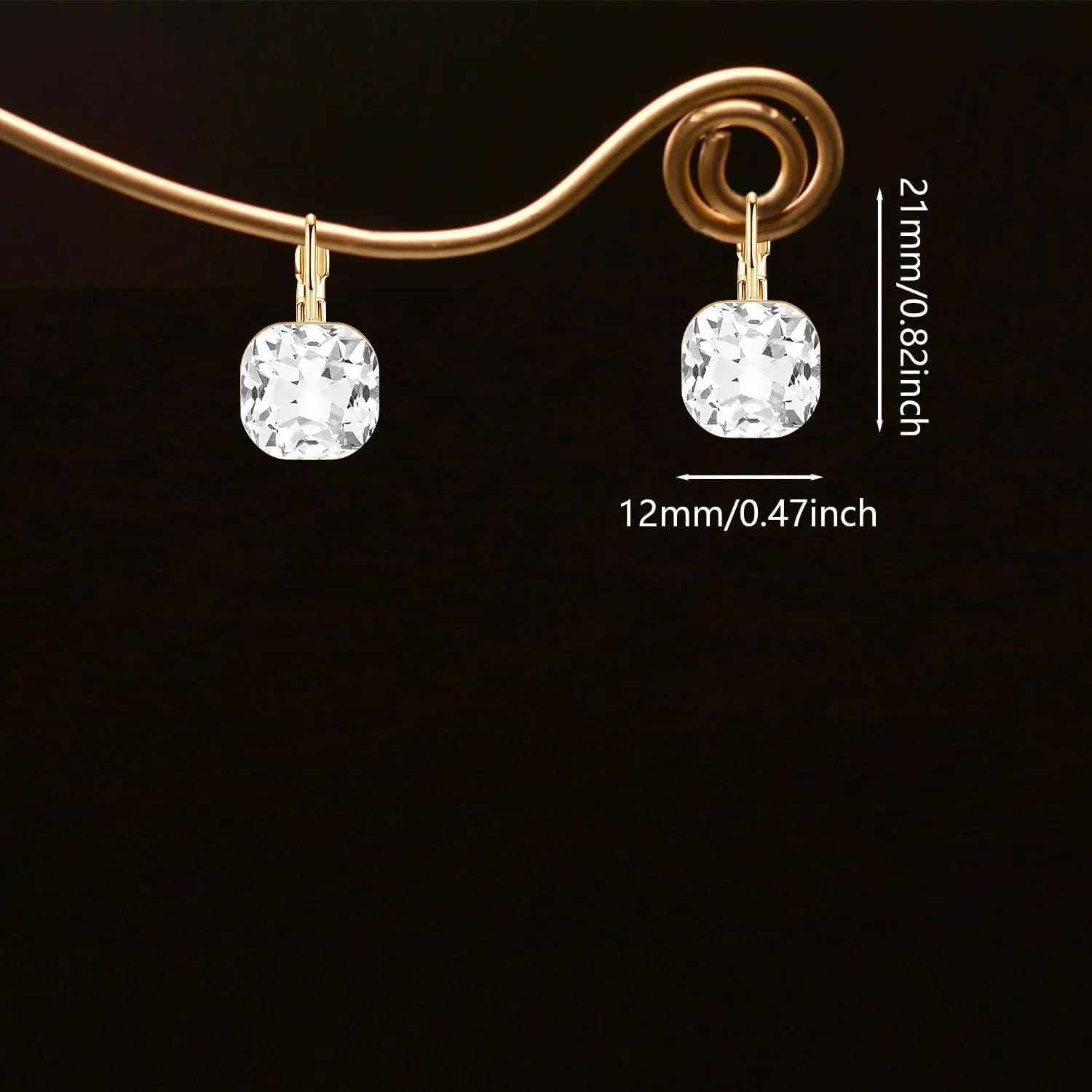 Sparkly Crystal Square Leverback Earrings Rhinestone Geometry Dangle Drop Earrings For Women Brides Bridesmaids Weddings