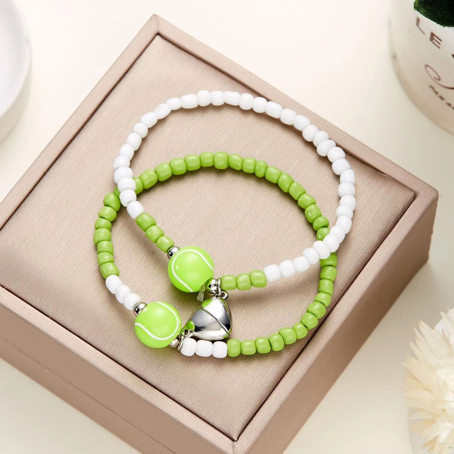 Sport Ball Matching Bracelets for Men Women Cute Ball Beads Stretch Bracelets Football Tennis Basketball Vlolleyball Soccer Sports Bracelet Game Day Accessories for BFF Couples Sport Fans Cheerleaders