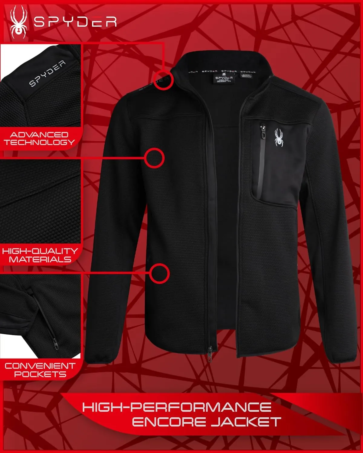 Spyder Men's Jacket - Full Zip Up Soft Encore Fleece Jackets for Men - Men's Lightweight Jackets with Chest Pockets (S-XL)