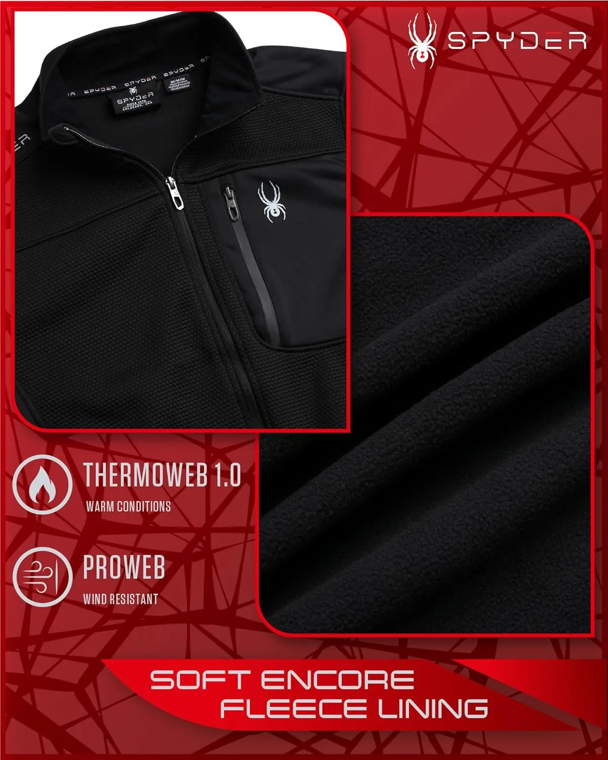 Spyder Men's Jacket - Full Zip Up Soft Encore Fleece Jackets for Men - Men's Lightweight Jackets with Chest Pockets (S-XL)