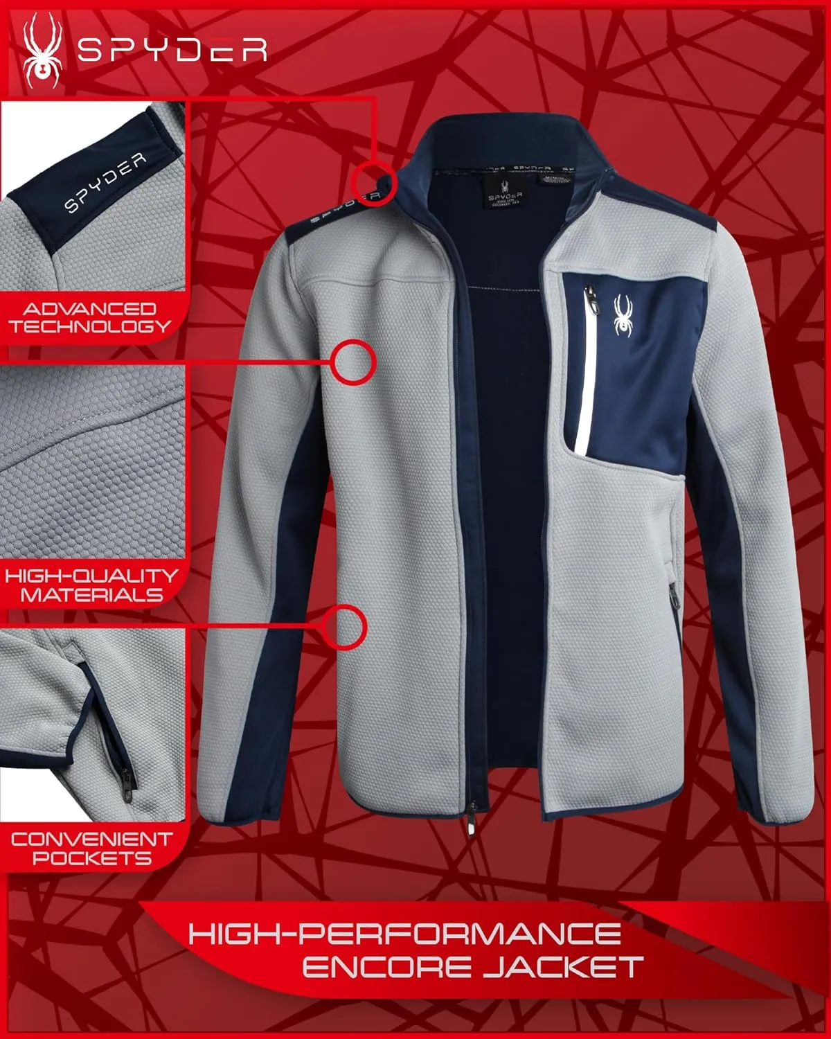 Spyder Men's Jacket - Full Zip Up Soft Encore Fleece Jackets for Men - Men's Lightweight Jackets with Chest Pockets (S-XL)