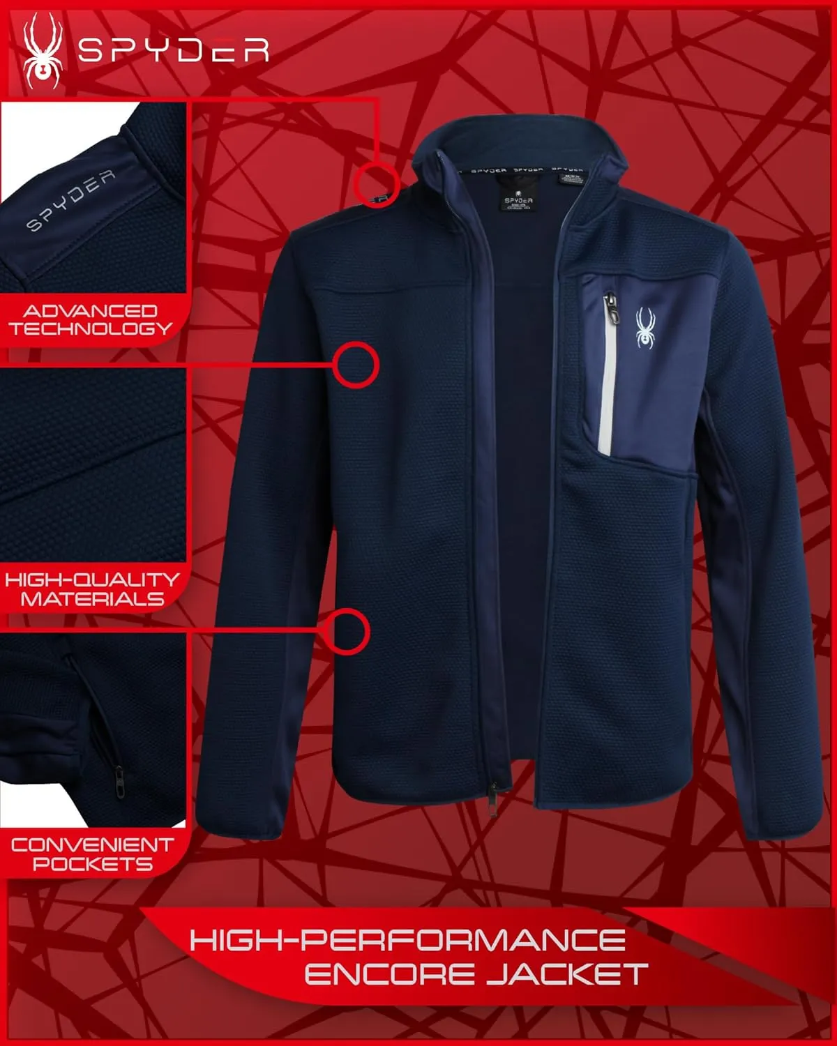 Spyder Men's Jacket - Full Zip Up Soft Encore Fleece Jackets for Men - Men's Lightweight Jackets with Chest Pockets (S-XL)