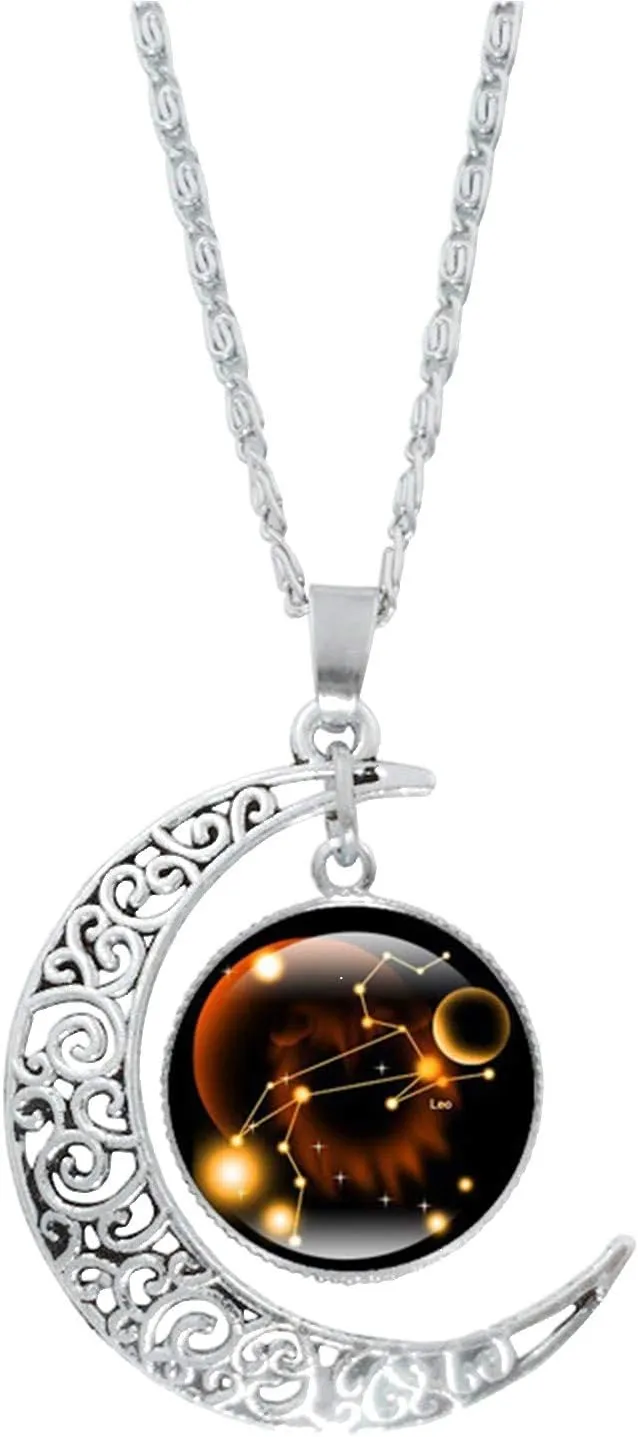 Stainless Steel Necklace for Women,12 Constellation Cubic Zirconia Pendant Necklaces Christmas Valentine Jewelry Gift