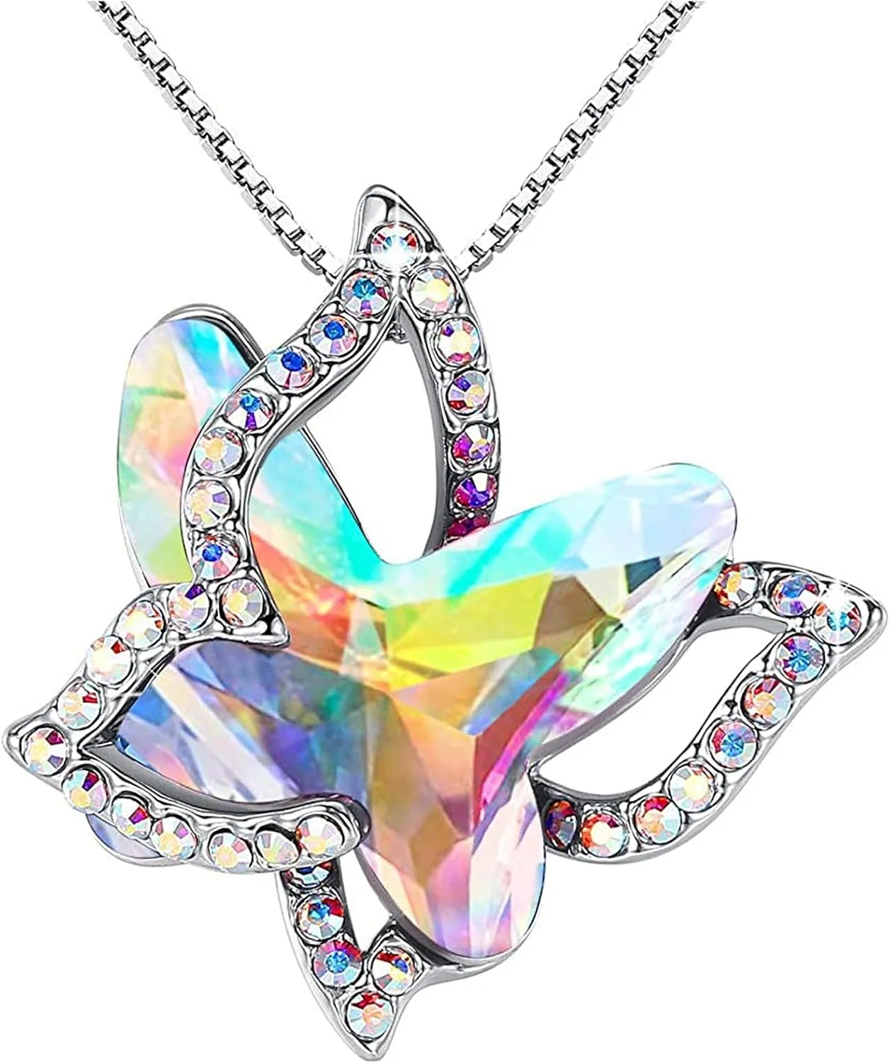 Stainless Steel Necklace for Women,Butterfly Crystal Pendants Cute Butterfly Necklace Valentine's Day Jewelry Gift for Her