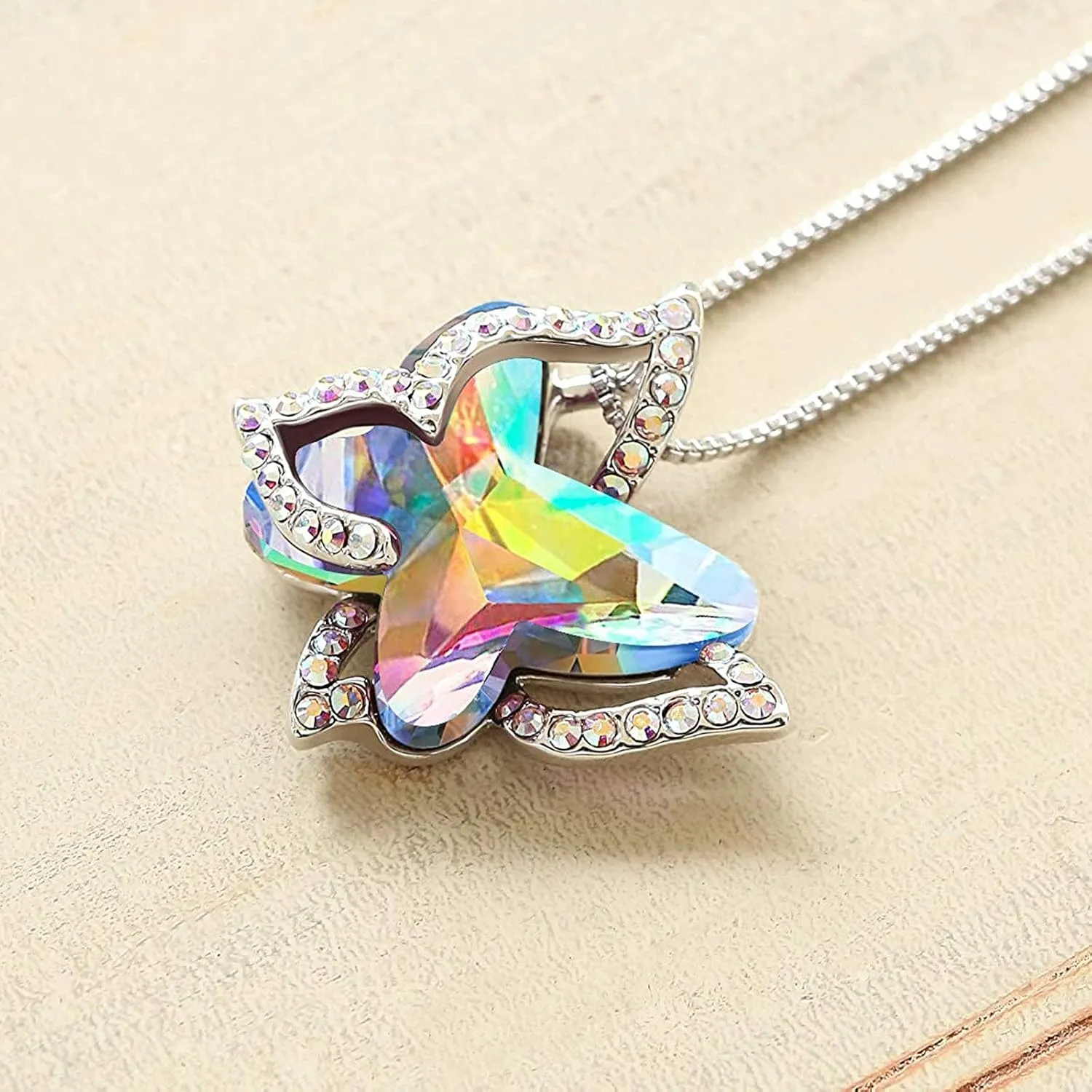 Stainless Steel Necklace for Women,Butterfly Crystal Pendants Cute Butterfly Necklace Valentine's Day Jewelry Gift for Her