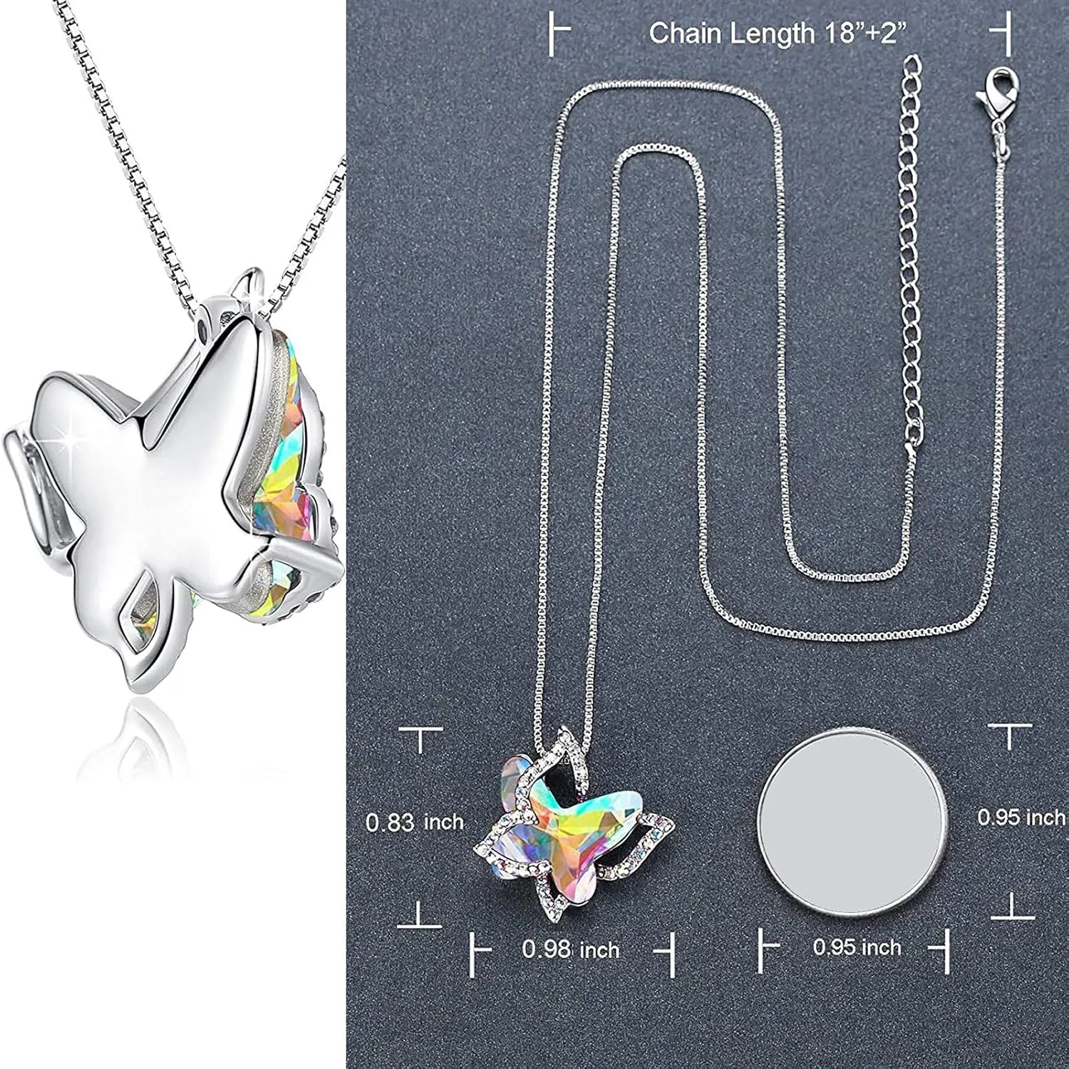 Stainless Steel Necklace for Women,Butterfly Crystal Pendants Cute Butterfly Necklace Valentine's Day Jewelry Gift for Her