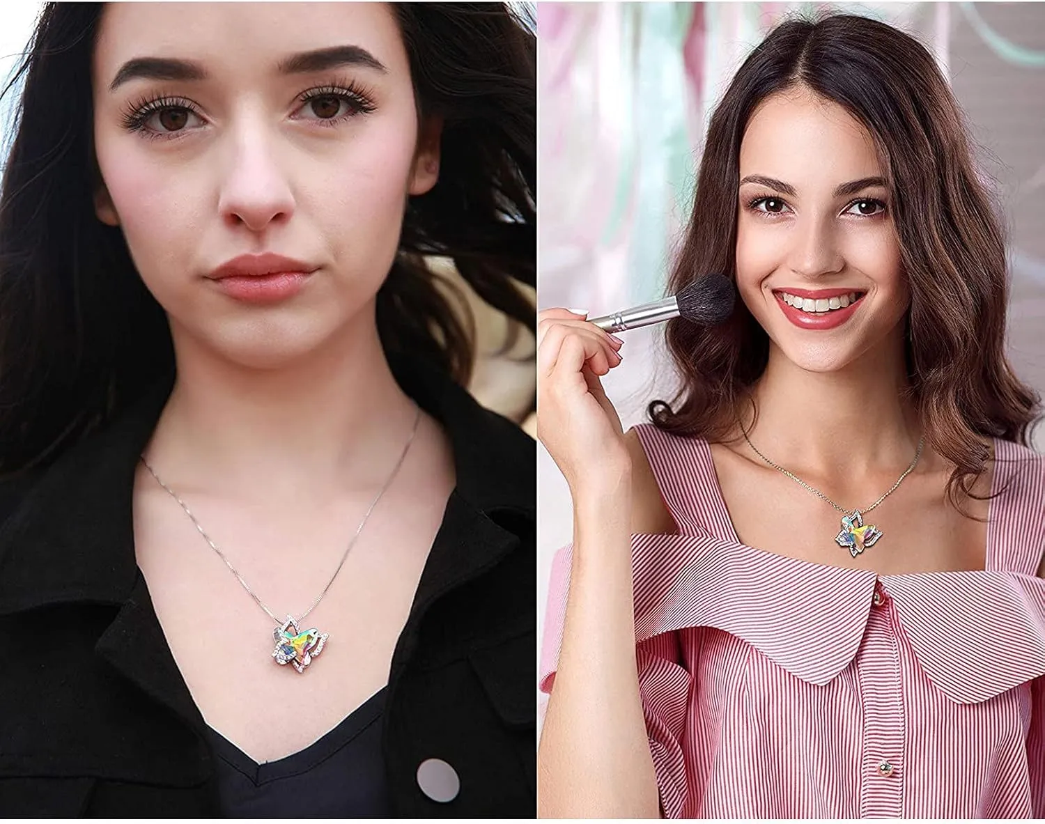 Stainless Steel Necklace for Women,Butterfly Crystal Pendants Cute Butterfly Necklace Valentine's Day Jewelry Gift for Her