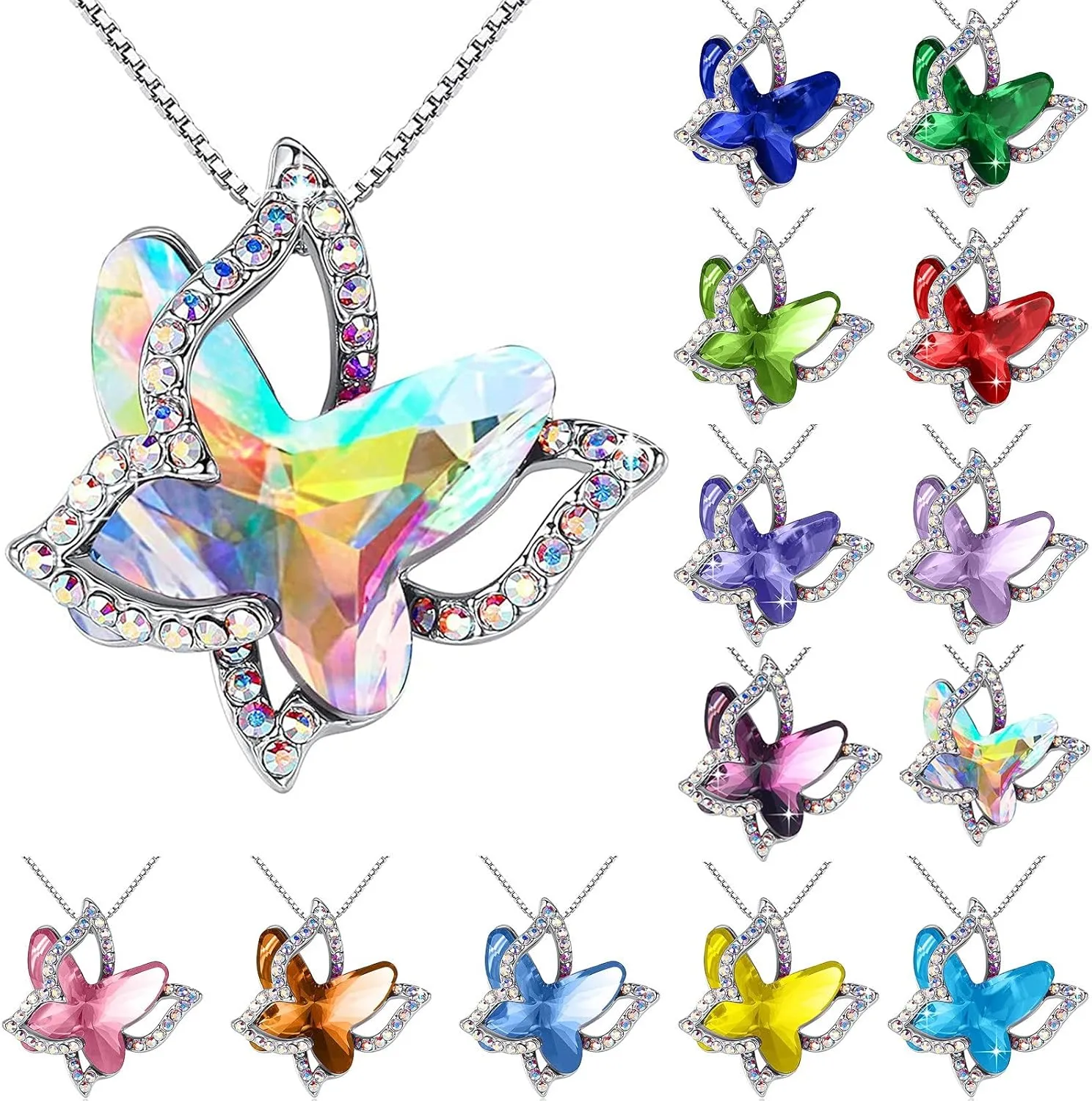Stainless Steel Necklace for Women,Butterfly Crystal Pendants Cute Butterfly Necklace Valentine's Day Jewelry Gift for Her