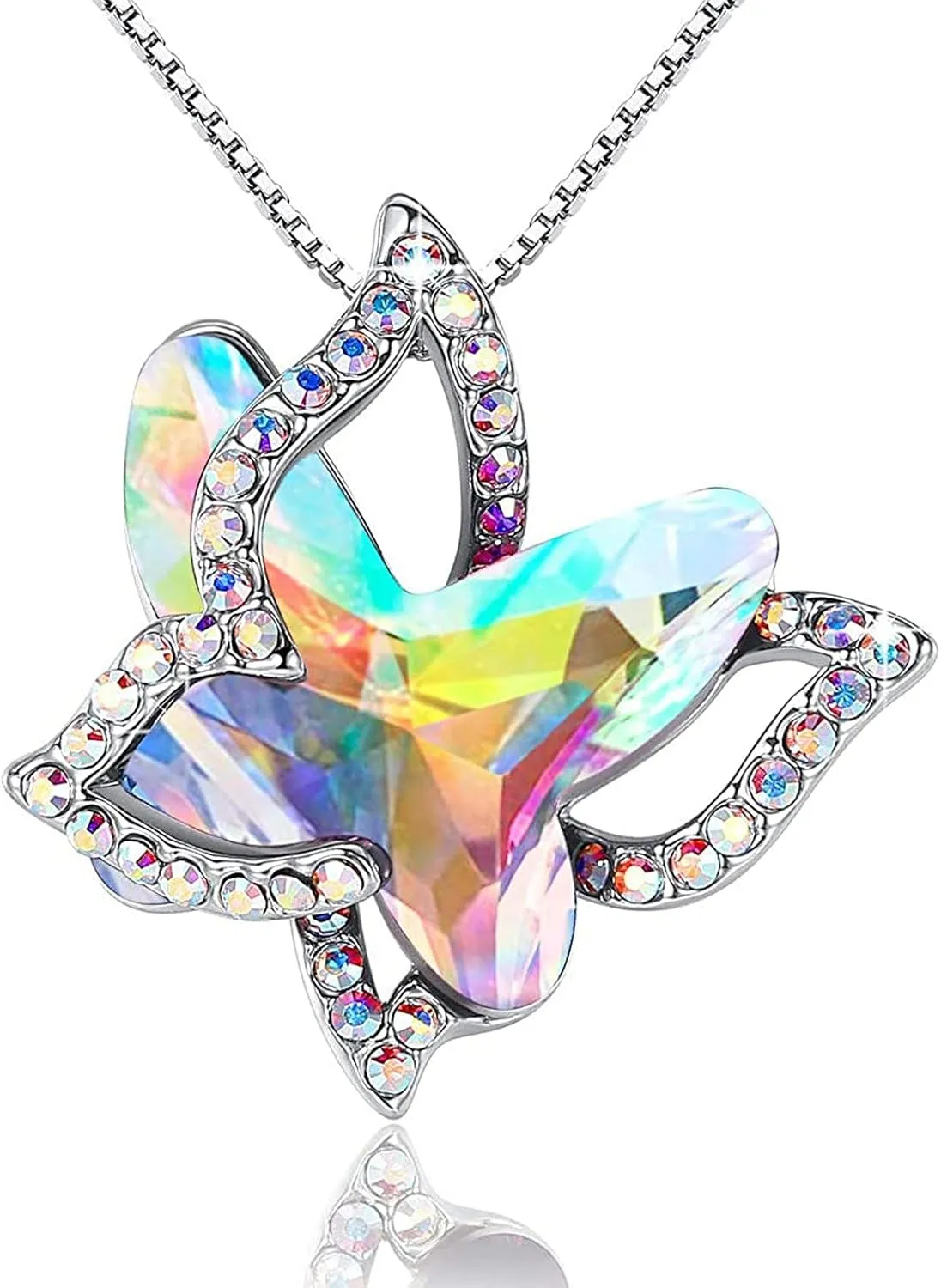 Stainless Steel Necklace for Women,Butterfly Crystal Pendants Cute Butterfly Necklace Valentine's Day Jewelry Gift for Her