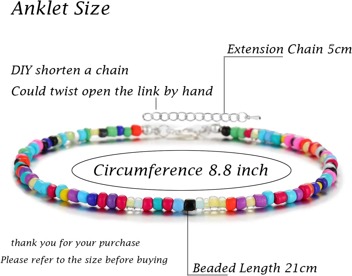 Starain 8-12Pcs Handmade Beaded Anklets for Women Boho Colorful Beads Ankle Bracelets Adjustable Foot Anklet Set