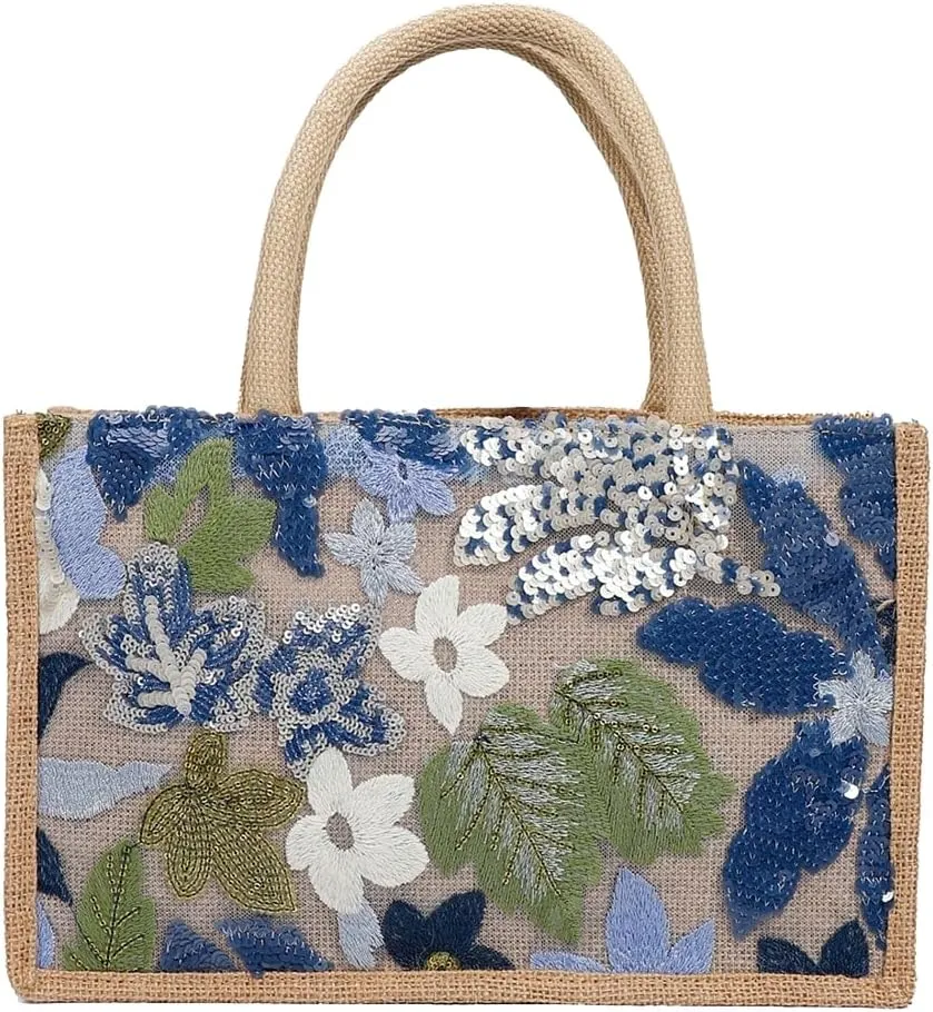 Straw Bags for Women Embroidery Sequin Knit Shoulder Bag Hobo Purse Large Tote Vacation Travel Shopping Handbag