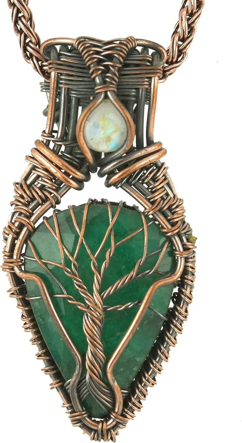 Stunning Copper Tree of Life Pendant Necklace with Handmade Gemstones and 20" Chain - Perfect for Boho Lovers