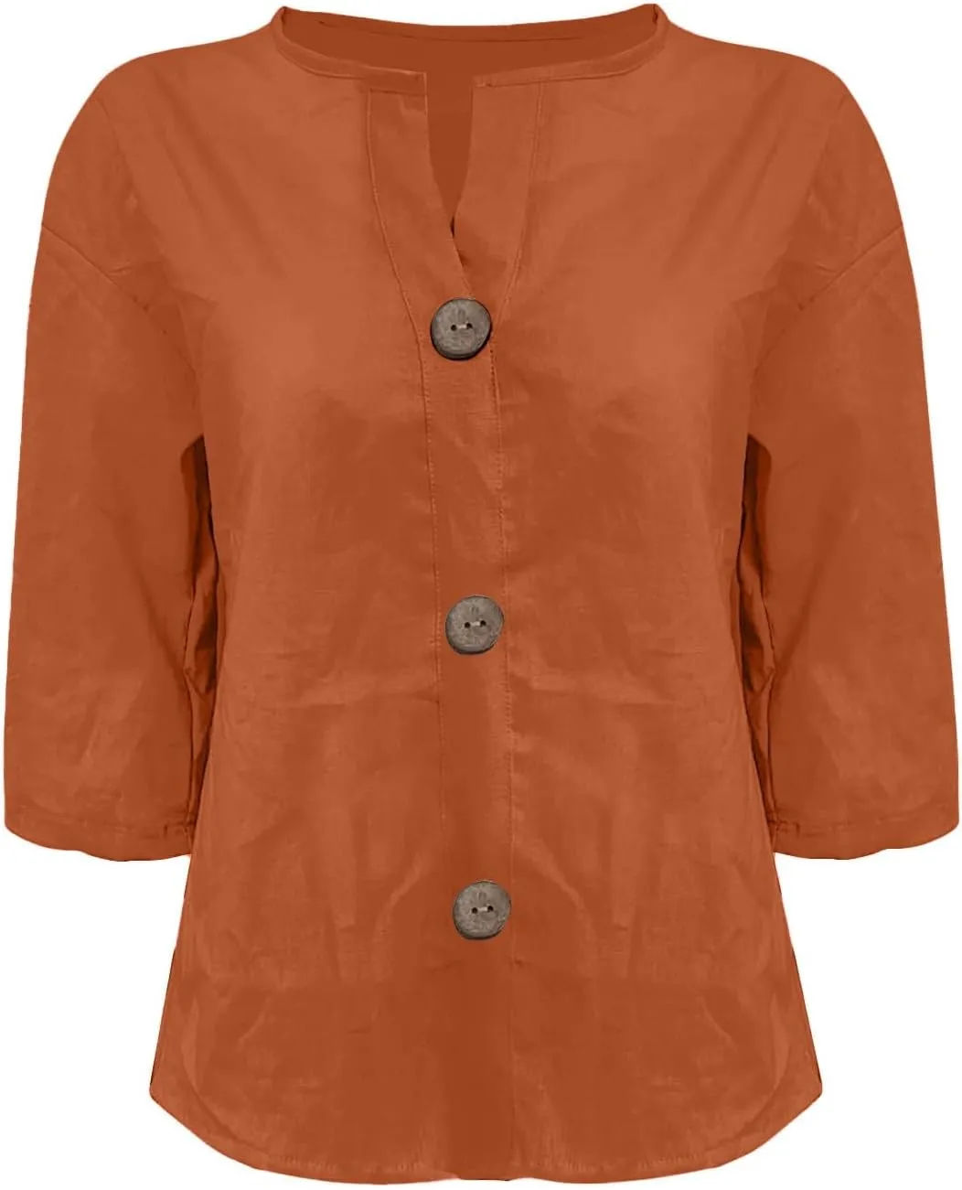 Summer Tops for Women 2025 Trendy 3/4 Sleeve Cotton Linen Shirt Casual Button v Neck Loose Tunic Blouses Outfits
