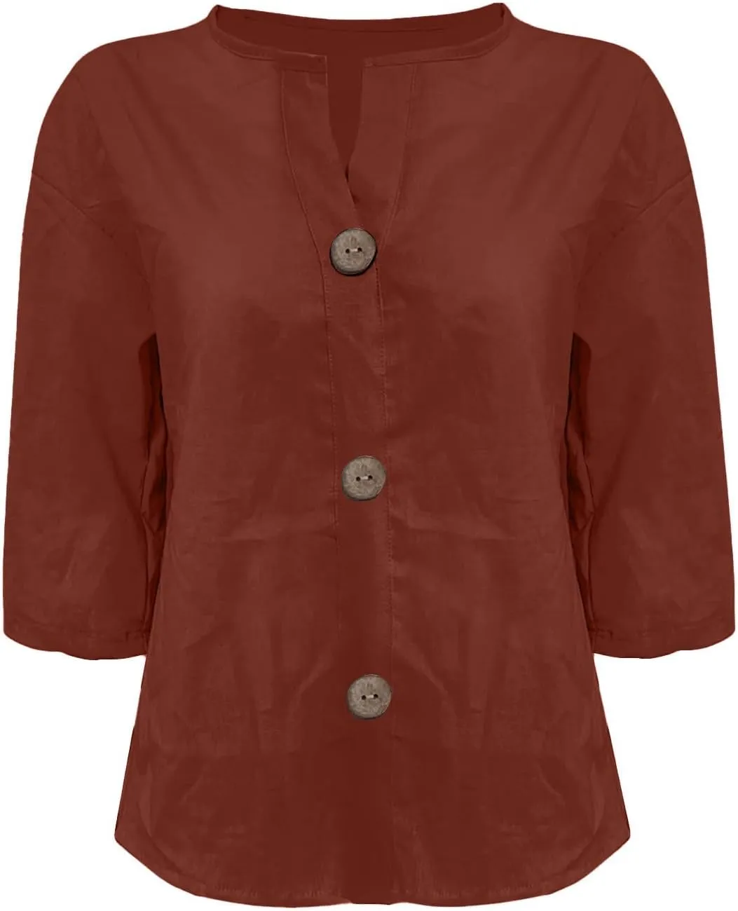 Summer Tops for Women 2025 Trendy 3/4 Sleeve Cotton Linen Shirt Casual Button v Neck Loose Tunic Blouses Outfits