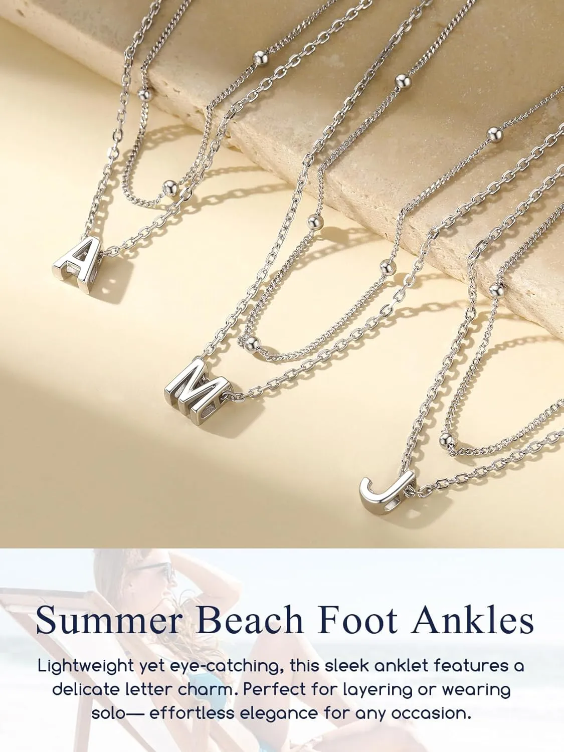 Suplight Sterling Silver Anklets Bracelets for Women Layered Dainty Foot Chain Intial AnkletS With Beaded Anklets for Women Beach Waterproof Jewelry(With Gift Box)