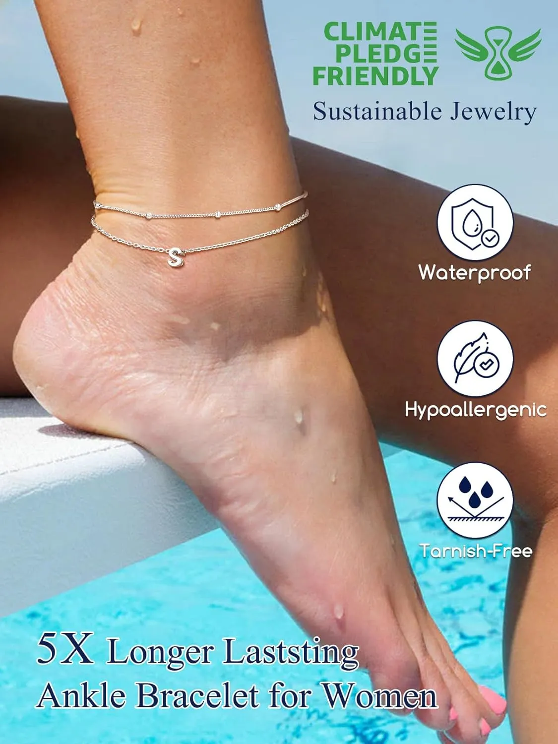 Suplight Sterling Silver Anklets Bracelets for Women Layered Dainty Foot Chain Intial AnkletS With Beaded Anklets for Women Beach Waterproof Jewelry(With Gift Box)