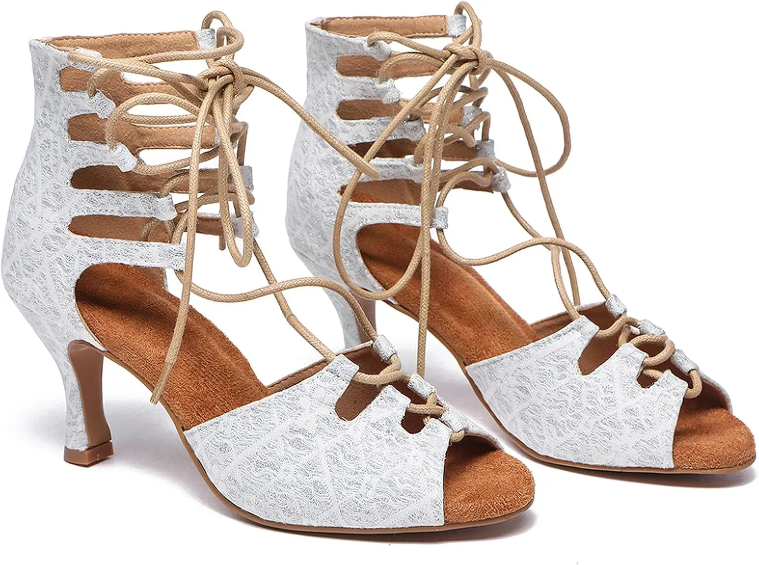 SWDZM Women's Lace Fabric Ballroom Latin Salsa Dance Shoes Ankle Dance Boots