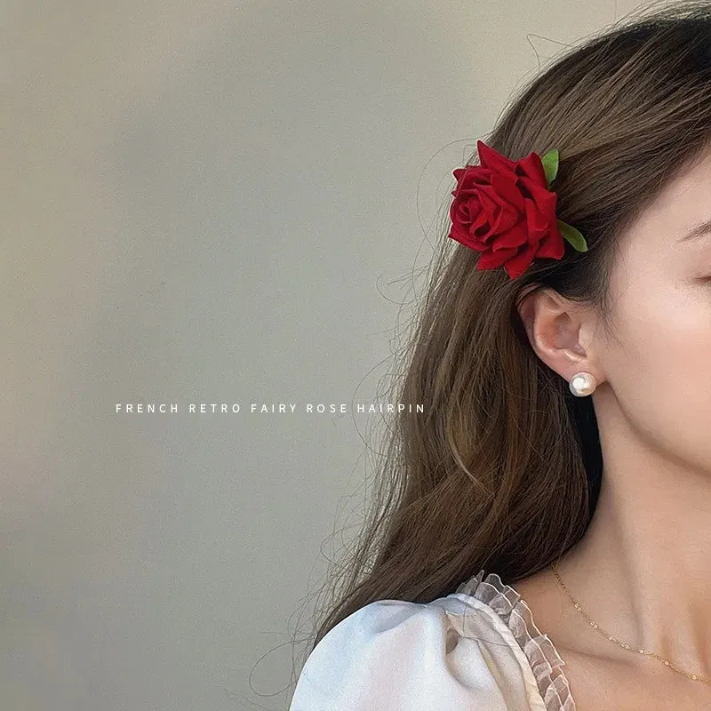 Sweet Cloth Rose Flower Hairpins And Brooch Woman Girls Beach Accessories Hair Clips Pins Barrettes Hairclip Headdress Headwear