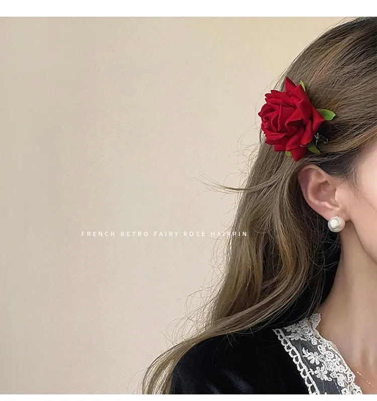 Sweet Cloth Rose Flower Hairpins And Brooch Woman Girls Beach Accessories Hair Clips Pins Barrettes Hairclip Headdress Headwear