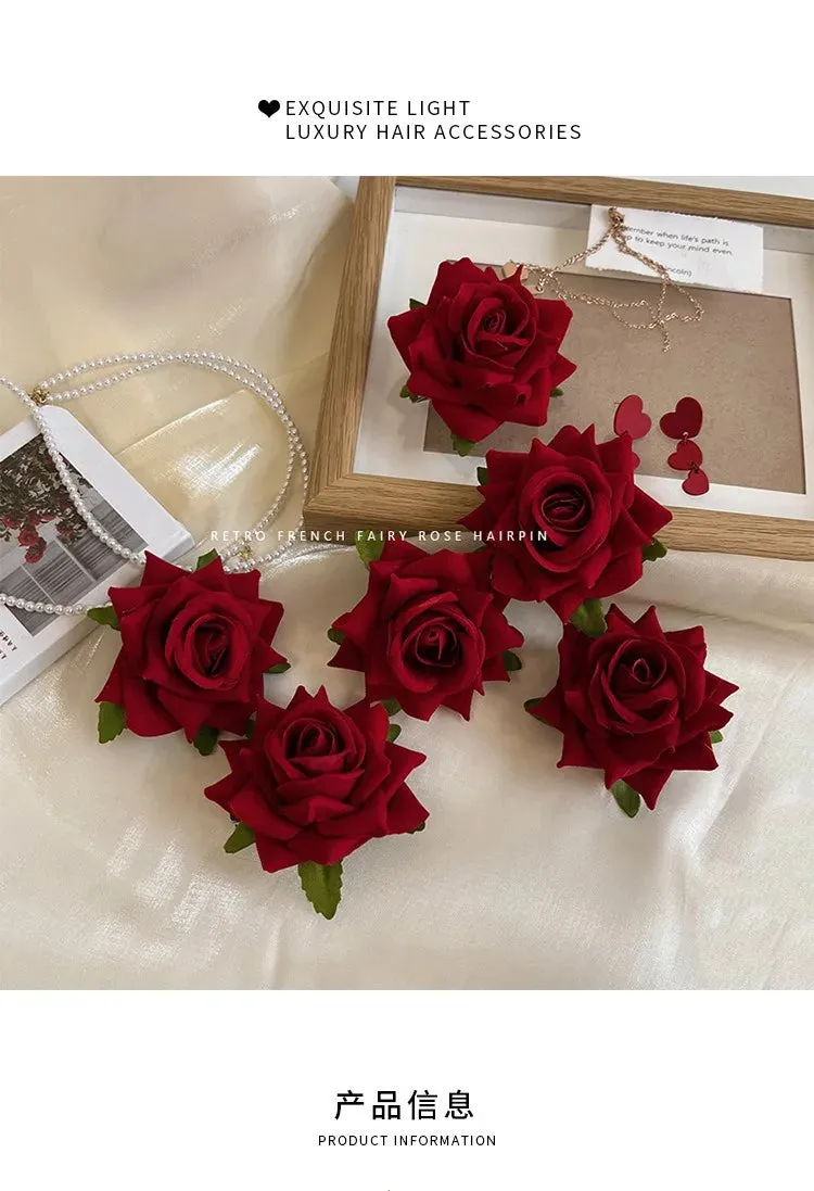 Sweet Cloth Rose Flower Hairpins And Brooch Woman Girls Beach Accessories Hair Clips Pins Barrettes Hairclip Headdress Headwear
