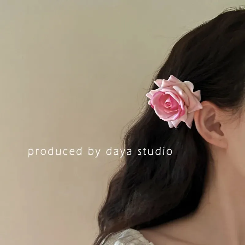 Sweet Cloth Rose Flower Hairpins And Brooch Woman Girls Beach Accessories Hair Clips Pins Barrettes Hairclip Headdress Headwear