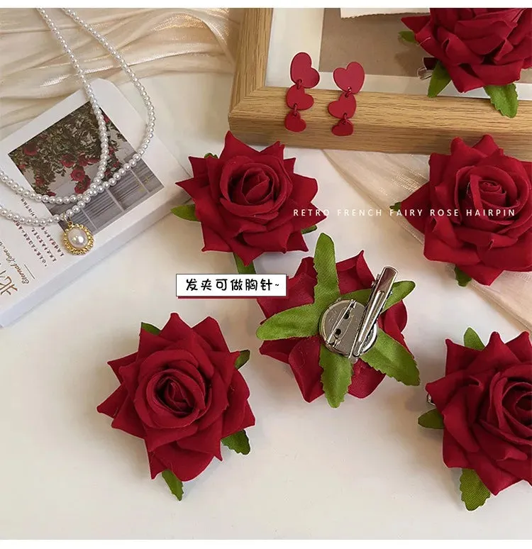 Sweet Cloth Rose Flower Hairpins And Brooch Woman Girls Beach Accessories Hair Clips Pins Barrettes Hairclip Headdress Headwear