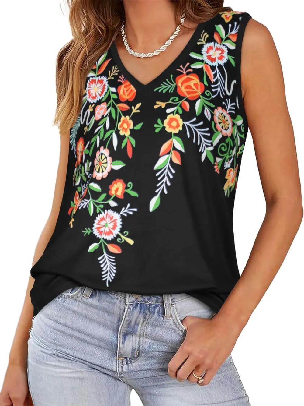 Tank Top for Women V Neck Summer Sleeveless T Shirt Tunic Casual Loose Fit Blouses
