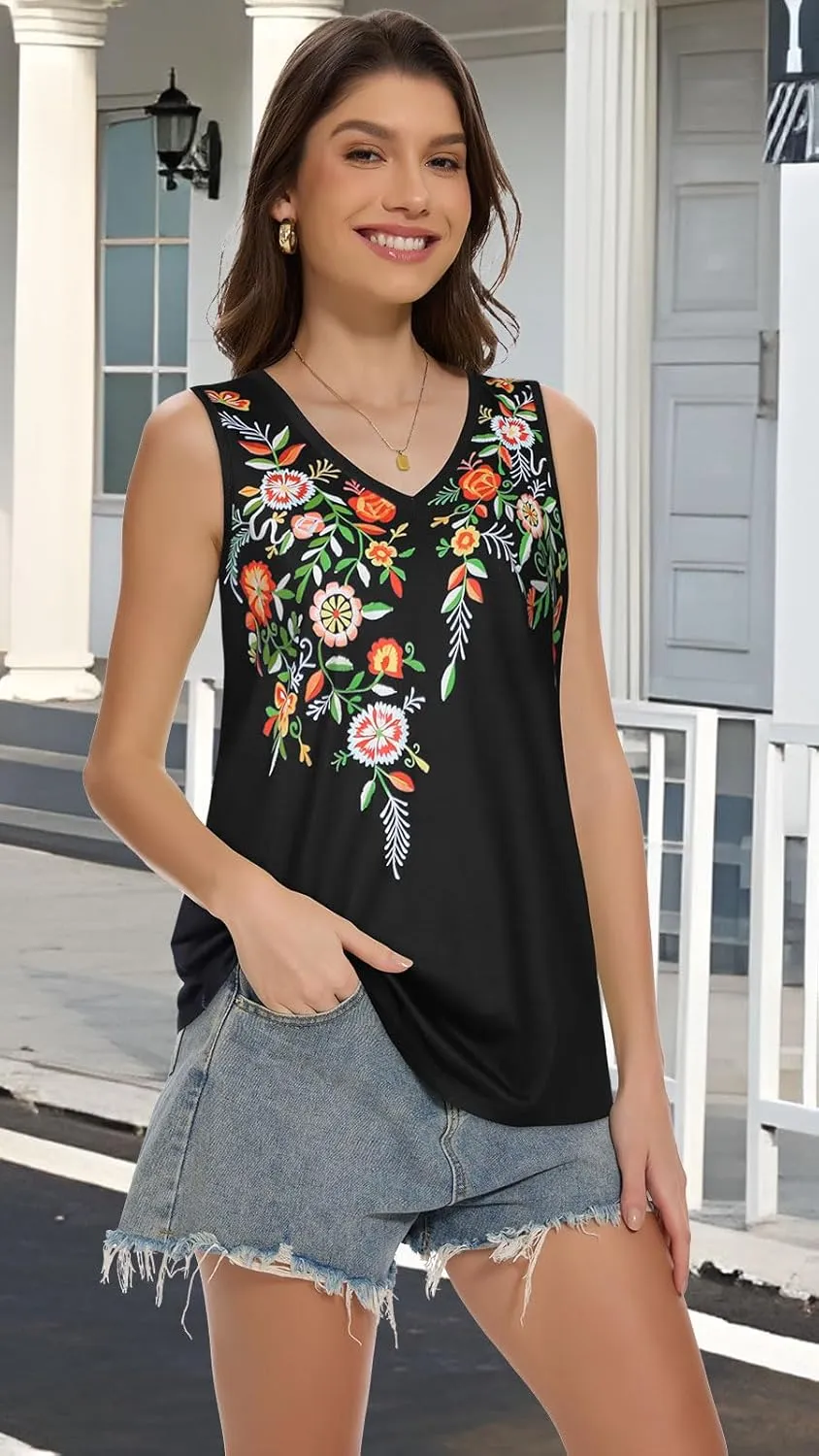 Tank Top for Women V Neck Summer Sleeveless T Shirt Tunic Casual Loose Fit Blouses
