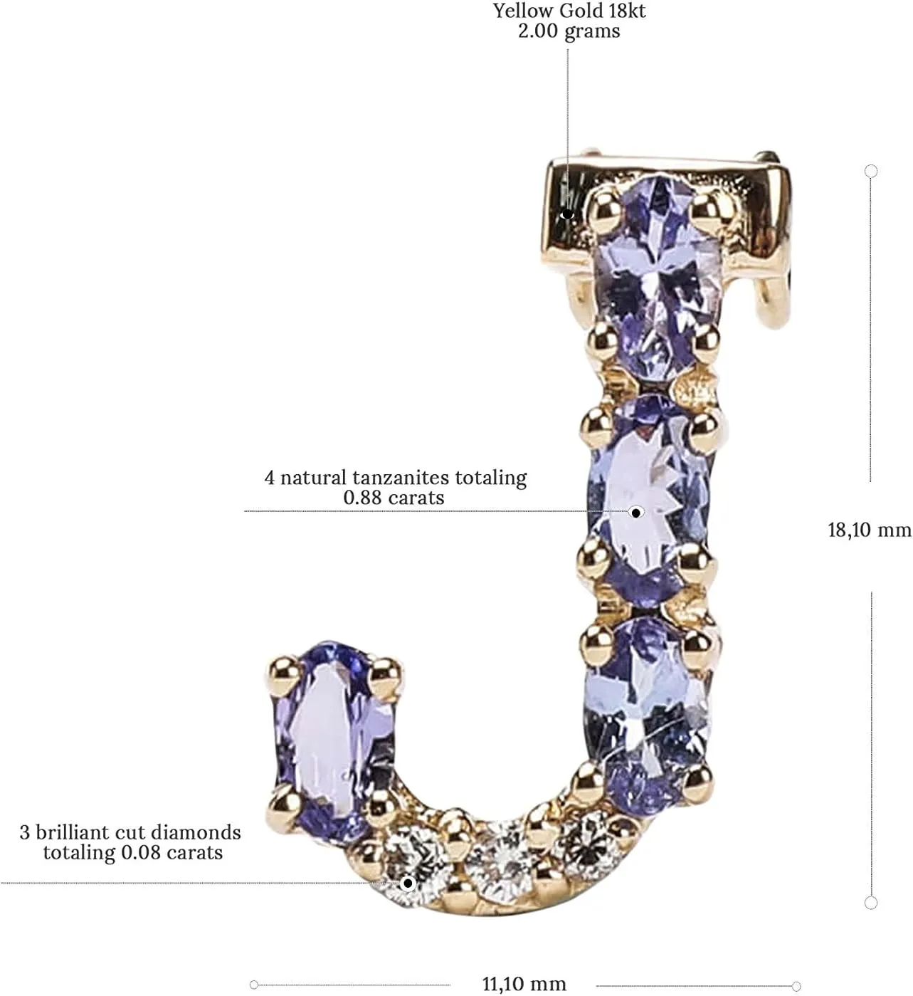 Tanzanite Initial Necklace With Diamonds & 18K Gold Chain | Irresistible Letter Pendants Jewelry | Perfect Valentines Day, Anniversary & Birthday Gift