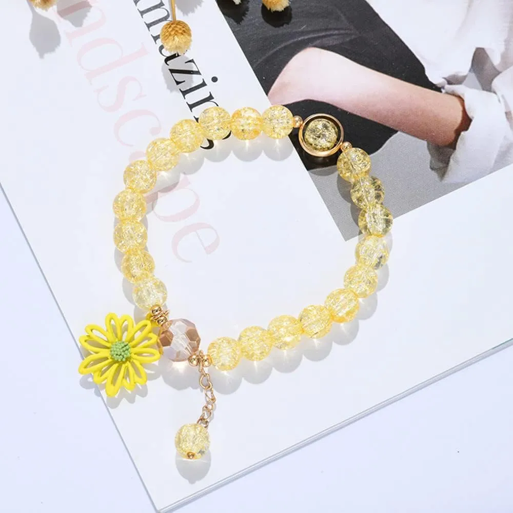 tenghong2021 Colorful Daisy Butterfly Crystal Amethyst Flower Charm Bracelets Set Handmade Crystal Beaded Daisy Bracelets for Women Girls Jewelry