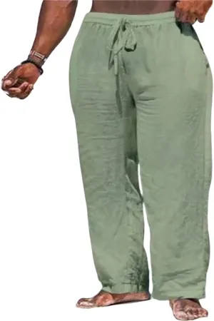 Thatrich Casual Beach Pants for Men Lightweight Breathable Linen Yoga Trousers Relaxed Fit Comfy Hawaiian Vacation Pant Slack
